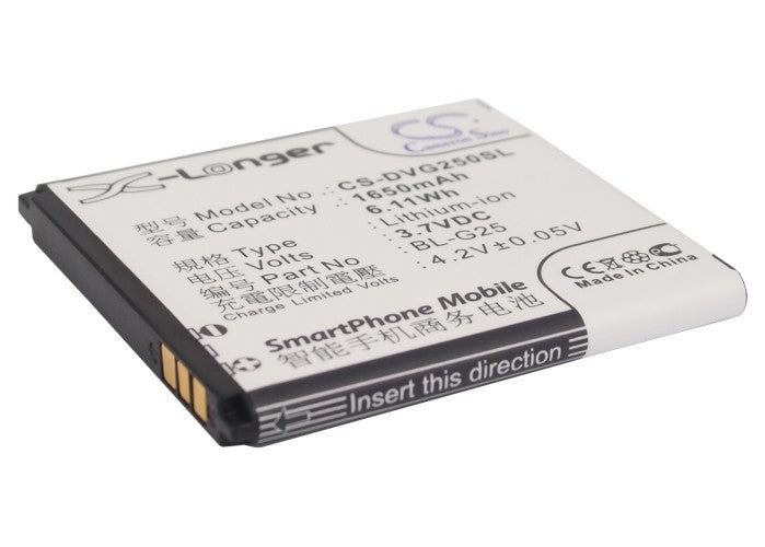 1650mAh 3.7V Li-ion Replacement Battery for DOOV G25 D770 D3, HOSIN U6 U7, Yusun LA-I i2 i2c Mobile Phones - Reliable Power