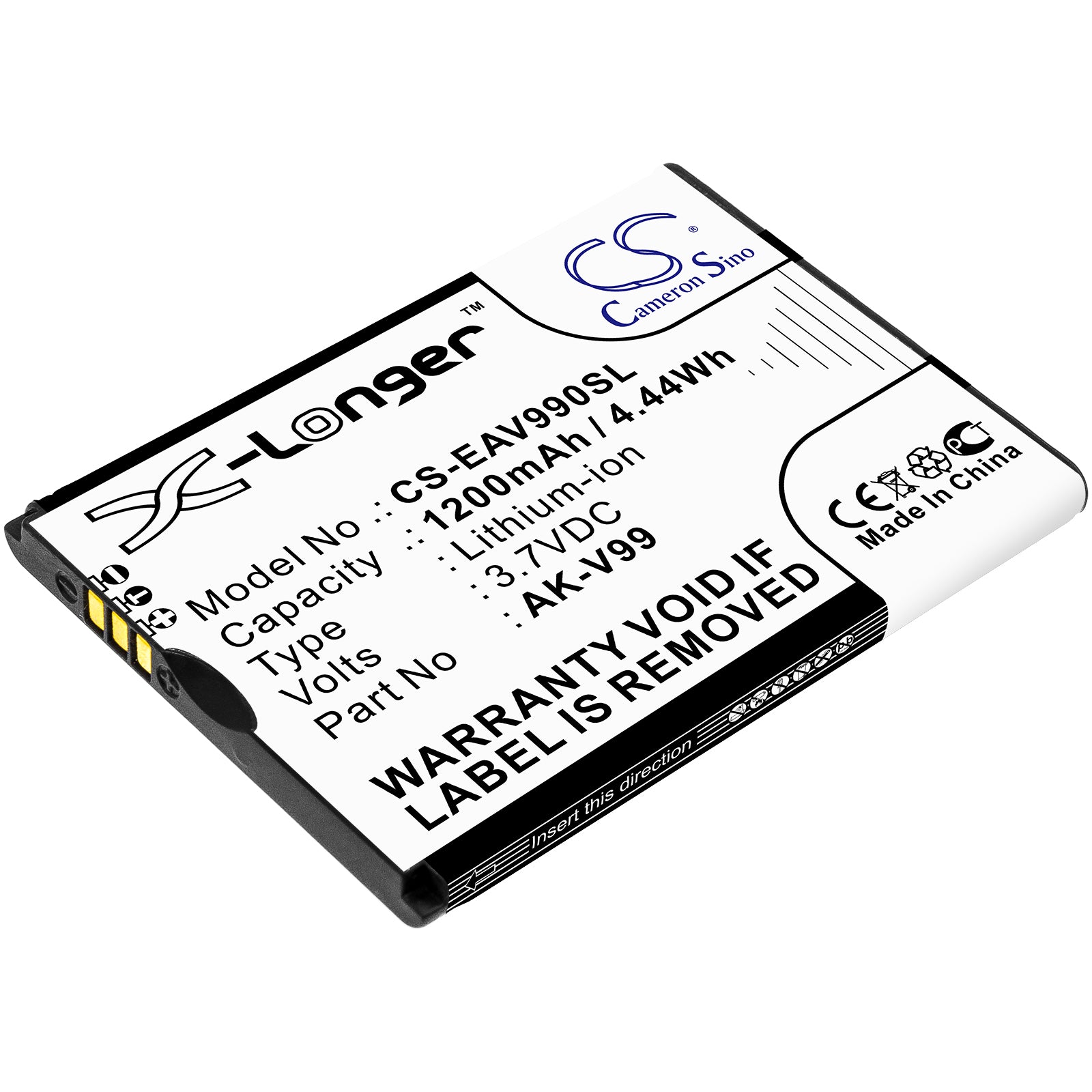 1200mAh Replacement Battery for Emporia Select V99 Basic V26 Smartphone - 3.7V Li-ion, 58.24x43.20x5.05mm