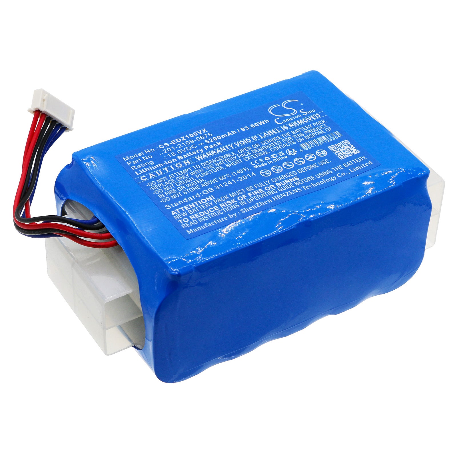5200mAh 18V Li-Ion Replacement Battery for Ecovacs Airbot Z1 Vacuum - Replaces 201-2109-0675 & S18-Li-180-5200