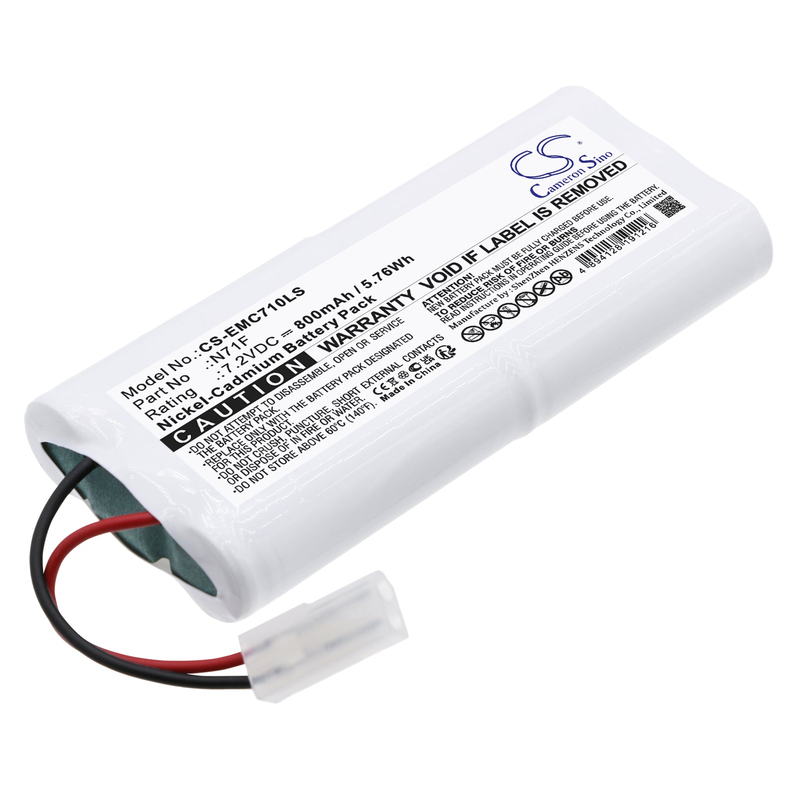 7.2V 800mAh Ni-CD Replacement Battery for Big Beam Emergency Lights - ECHL1RWW, ERXL1WGCS, EXFL2RWWU