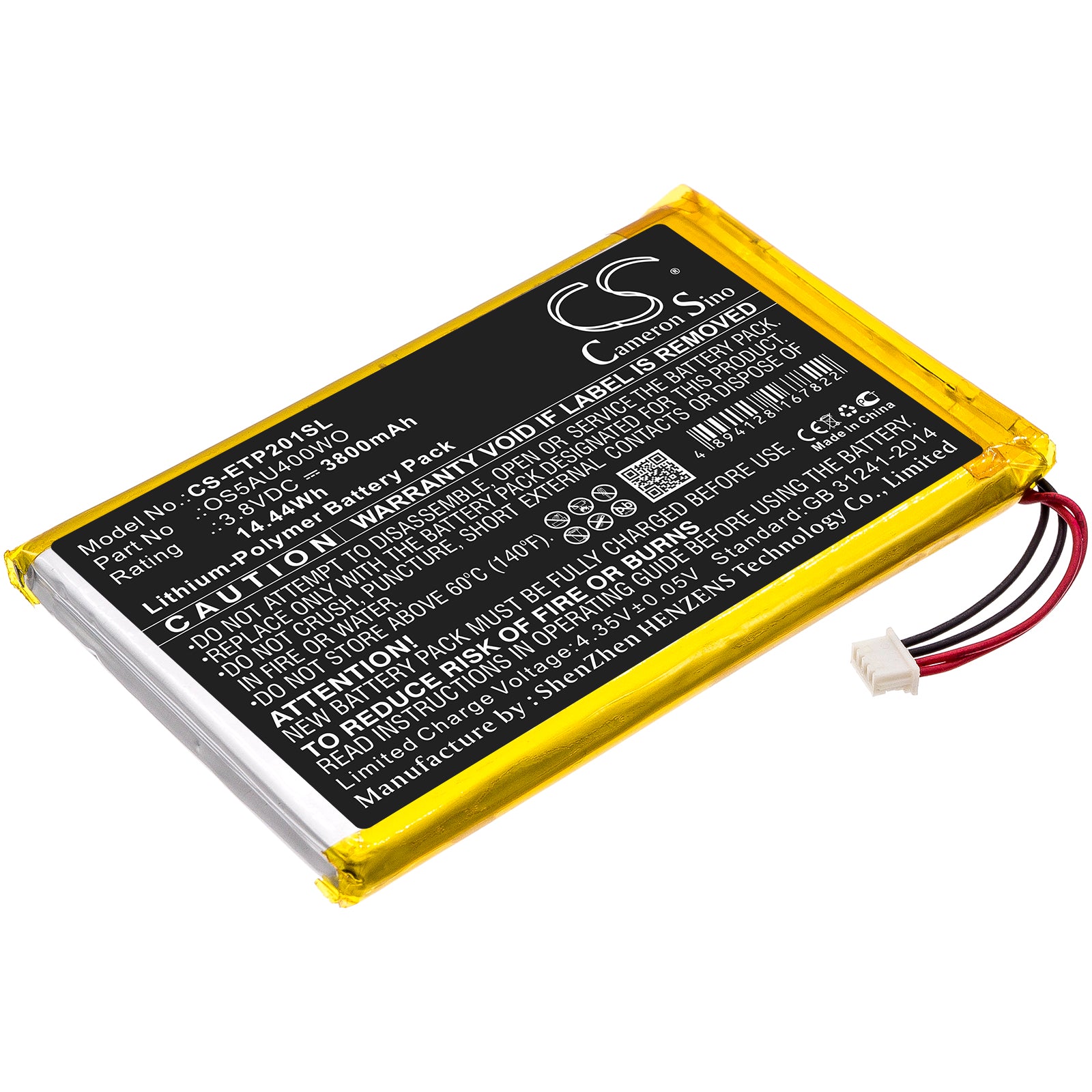 3800mAh 3.8V Li-Polymer Replacement Battery for Enspert ESP E201U Identity 7 Tablet - 14.44Wh