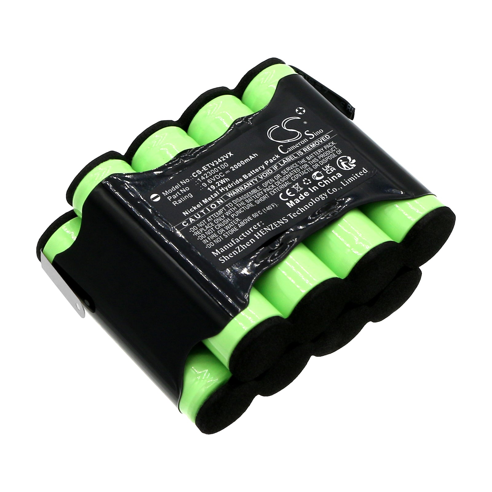 9.6V 2000mAh Ni-MH Replacement Battery for ETA 1423 Vacuum & Verto II - Extended Run Time, 64x52.3x27mm