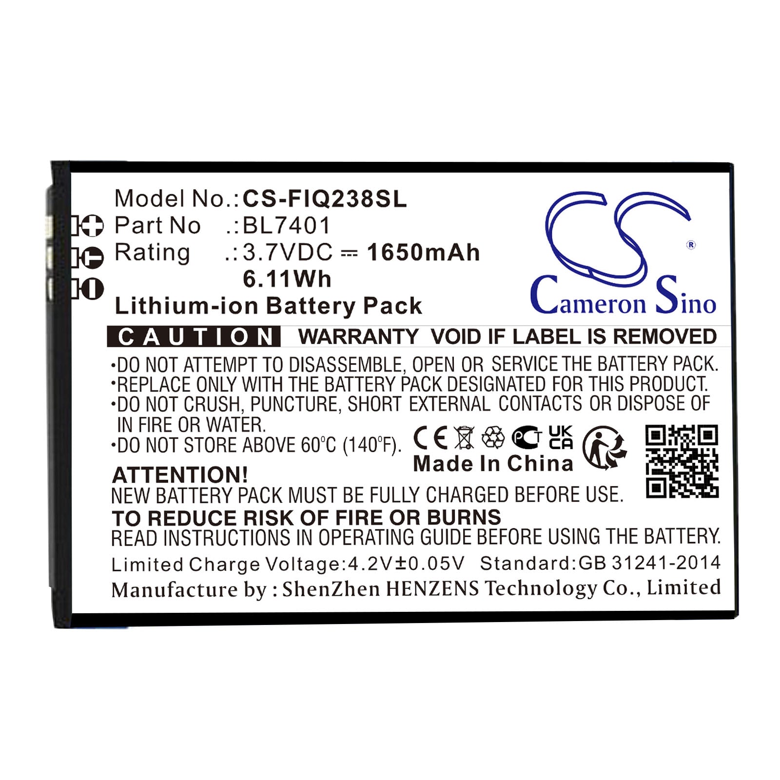 Fly IQ238 Mobile Phone Battery - 1650mAh, 3.7V Li-ion Replacement - BL7401