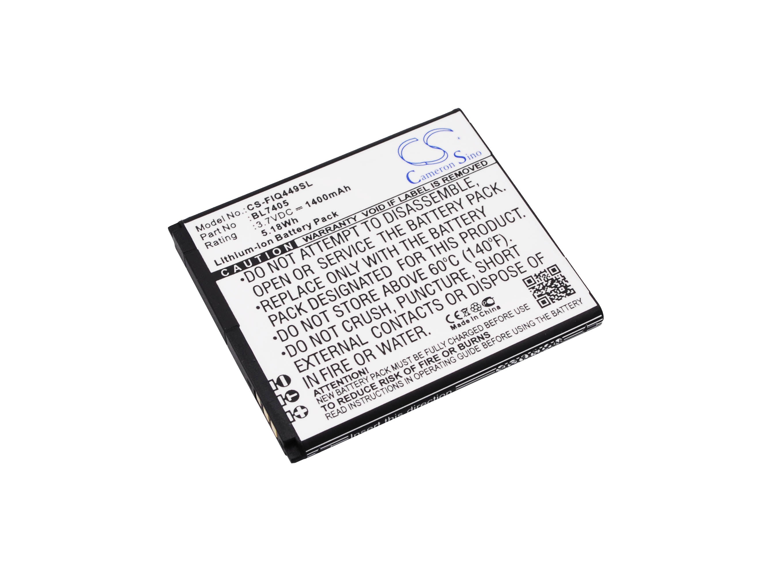 Fly IQ449 Smartphone Replacement Battery - 1400mAh, 3.7V Li-ion, BL7405 - Mobile Phone Power Solution, 57.7x51.8x4.65mm