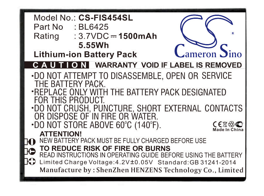1500mAh Replacement Battery for Fly FS454 Nimbus 8 - 3.7V Li-ion BL6425 Power Cell - Smartphone Repair Part