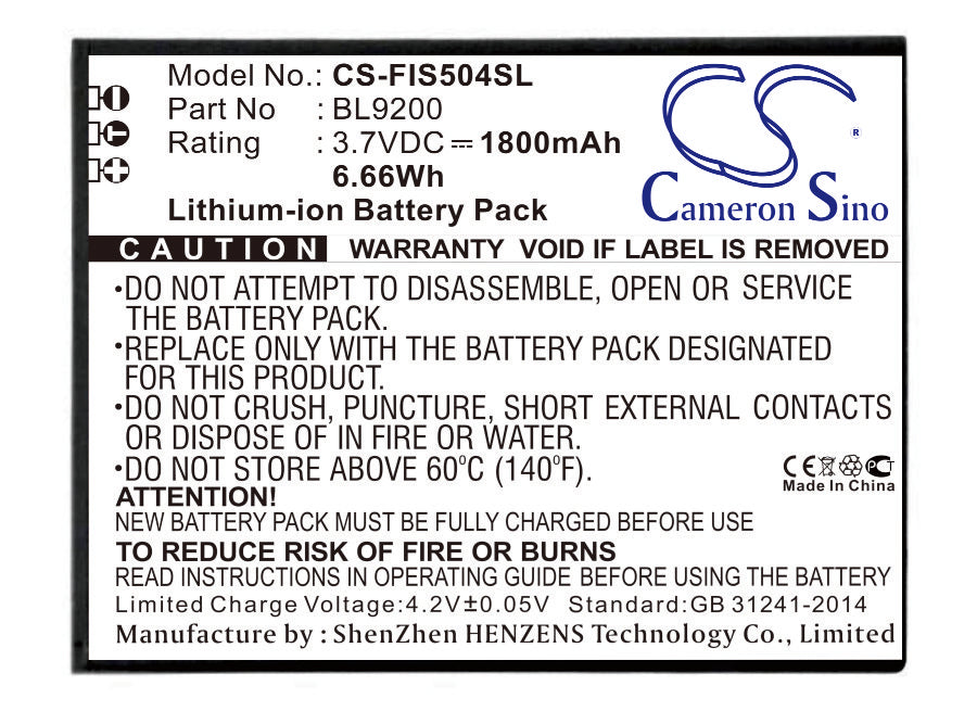 1800mAh Replacement Battery for Fly FS504 Cirrus 2 Smartphone, 3.7V Li-ion, BL9200 Compatible - Enhanced Power