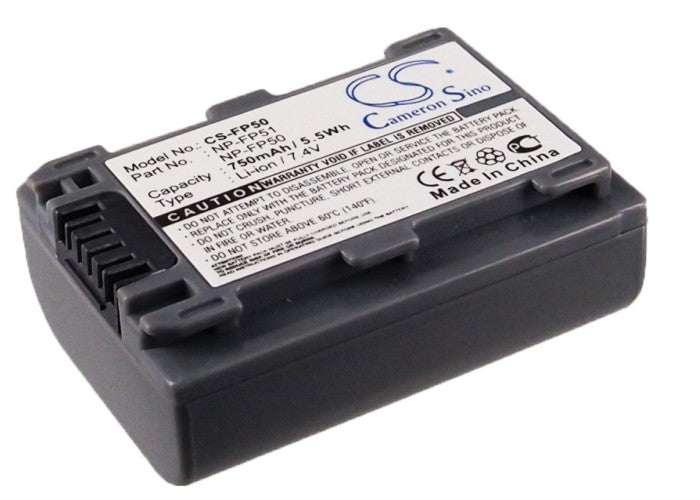 7.4V 750mAh Li-ion Battery for Sony DCR-SR40, DCR-DVD703E Camcorders - NP-FP50 Replacement