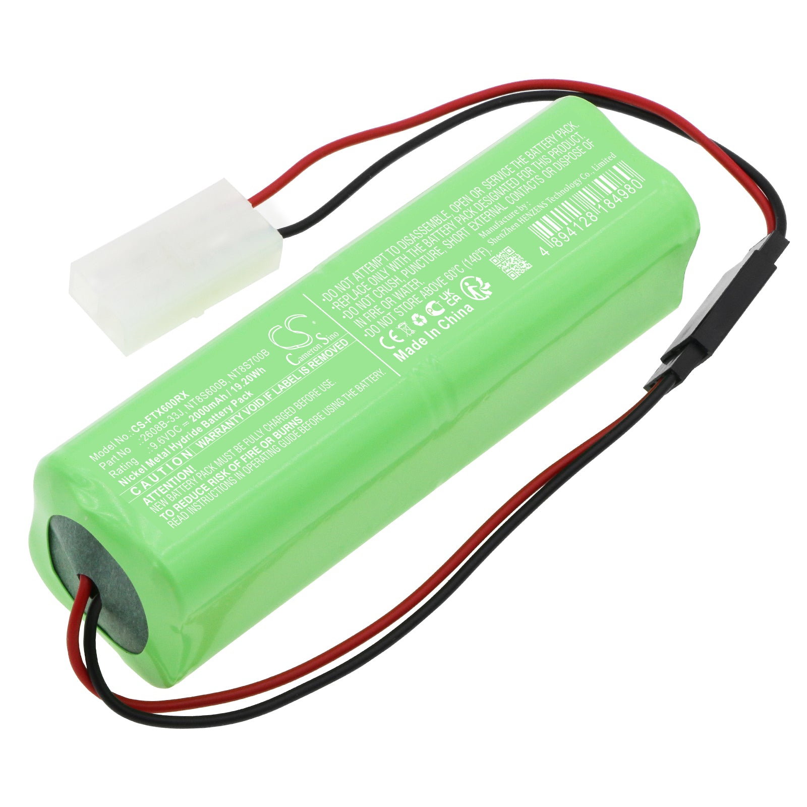 9.6V 2000mAh Ni-MH Transmitter Battery for Futaba T6DA, 7C, 8U, 9C Remotes (100x29x29mm)