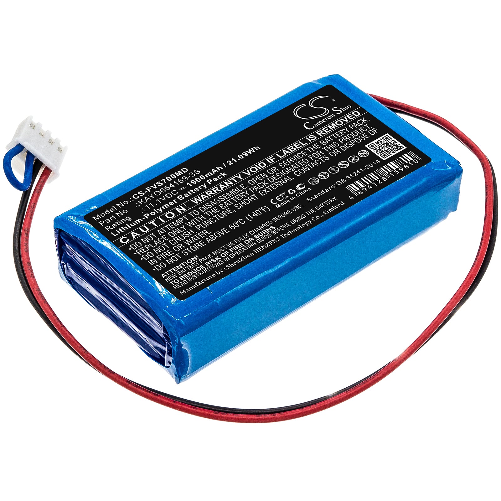 1900mAh Replacement Battery for Fresenius SP7 & VP7 Syringe Pumps - 11.1V Li-Polymer, KAYO654169-3S