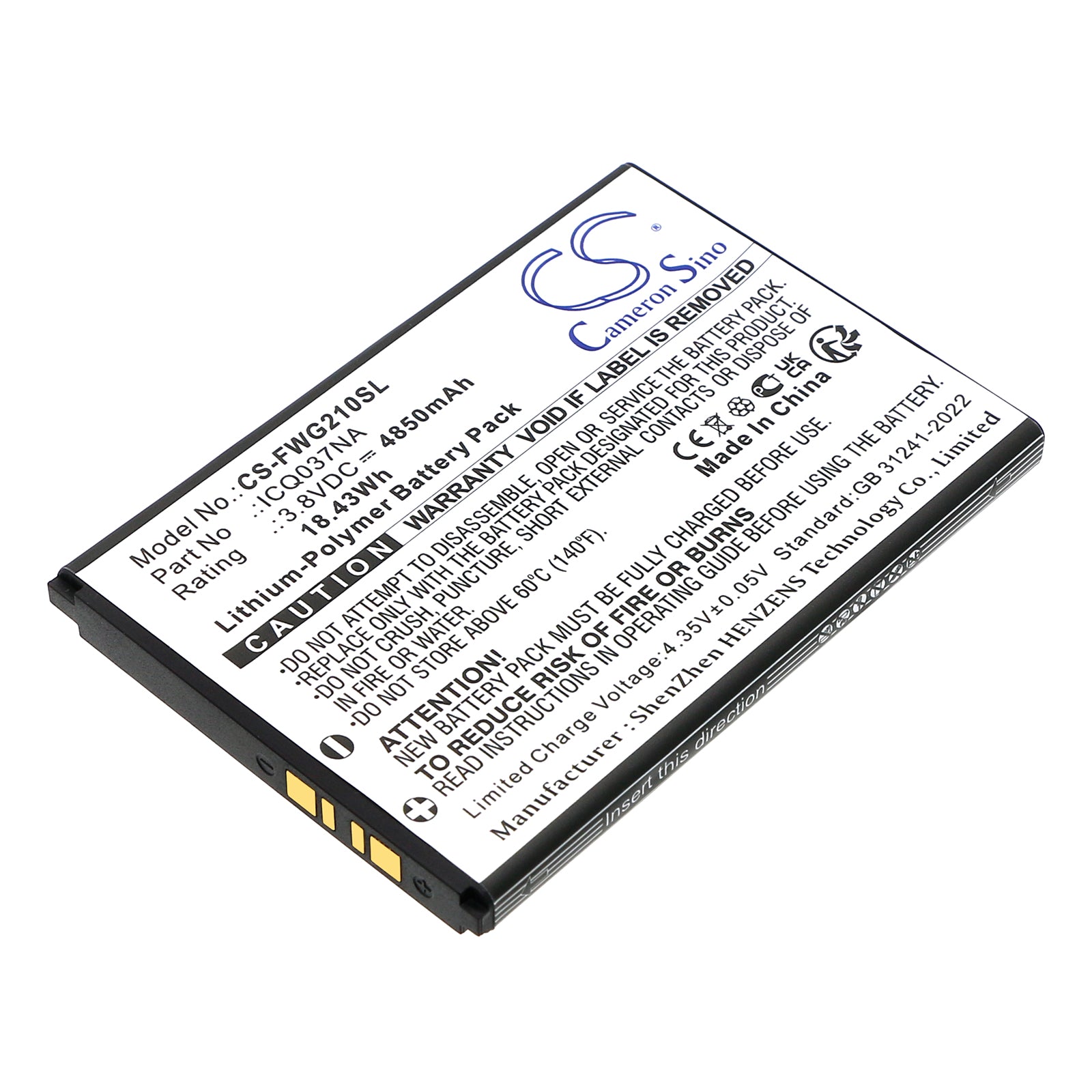 4850mAh Li-ion Replacement Battery for Franklin JEXtream A50 RG2100 T-Mobile ICQ037NA Hotspot Device