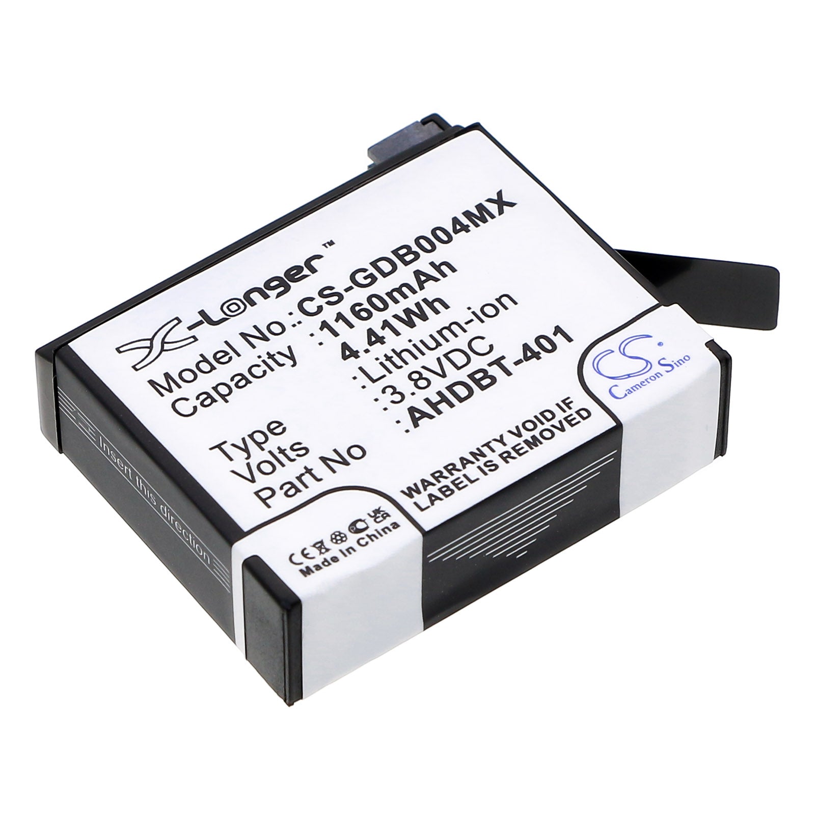1160mAh Replacement Battery for GoPro Hero 4 Black/Silver/+, 3.8V Li-ion, AHDBT-401 Action Camera Power - Extended Life