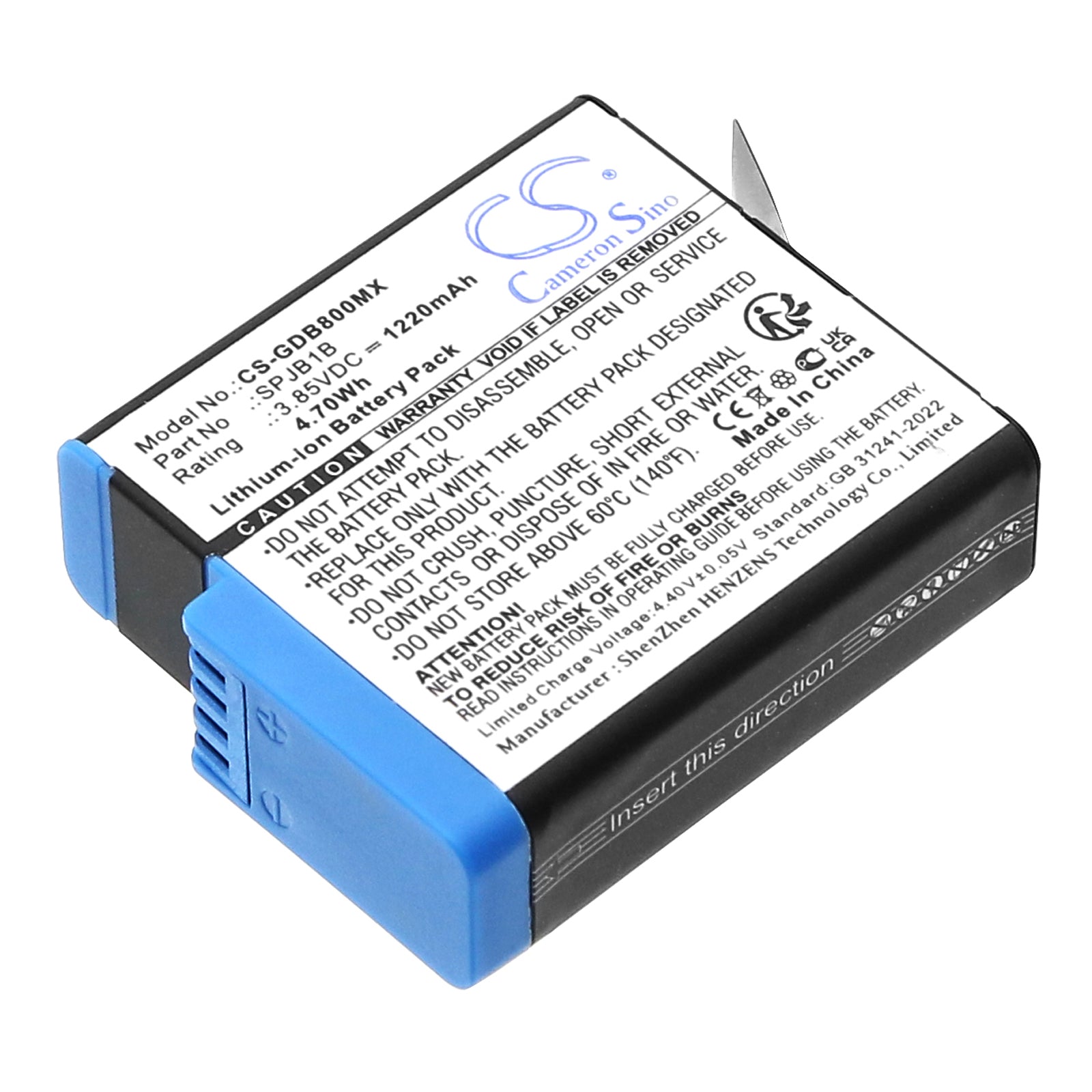 1220mAh Replacement Battery for GoPro Hero 8, 7, 6, 5 Black & Hero (2018) Cameras - 3.85V Li-ion Backup Power