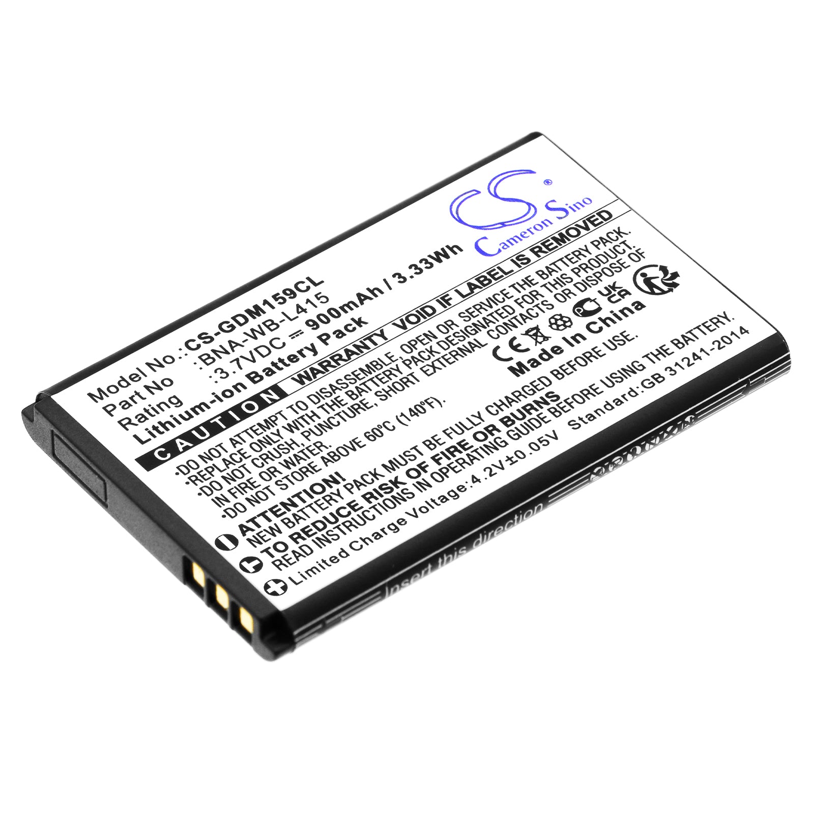900mAh Replacement Battery for Grandstream 1595 Cordless Phone: 3.7V, 3.33Wh Li-ion, BNA-WB-L415