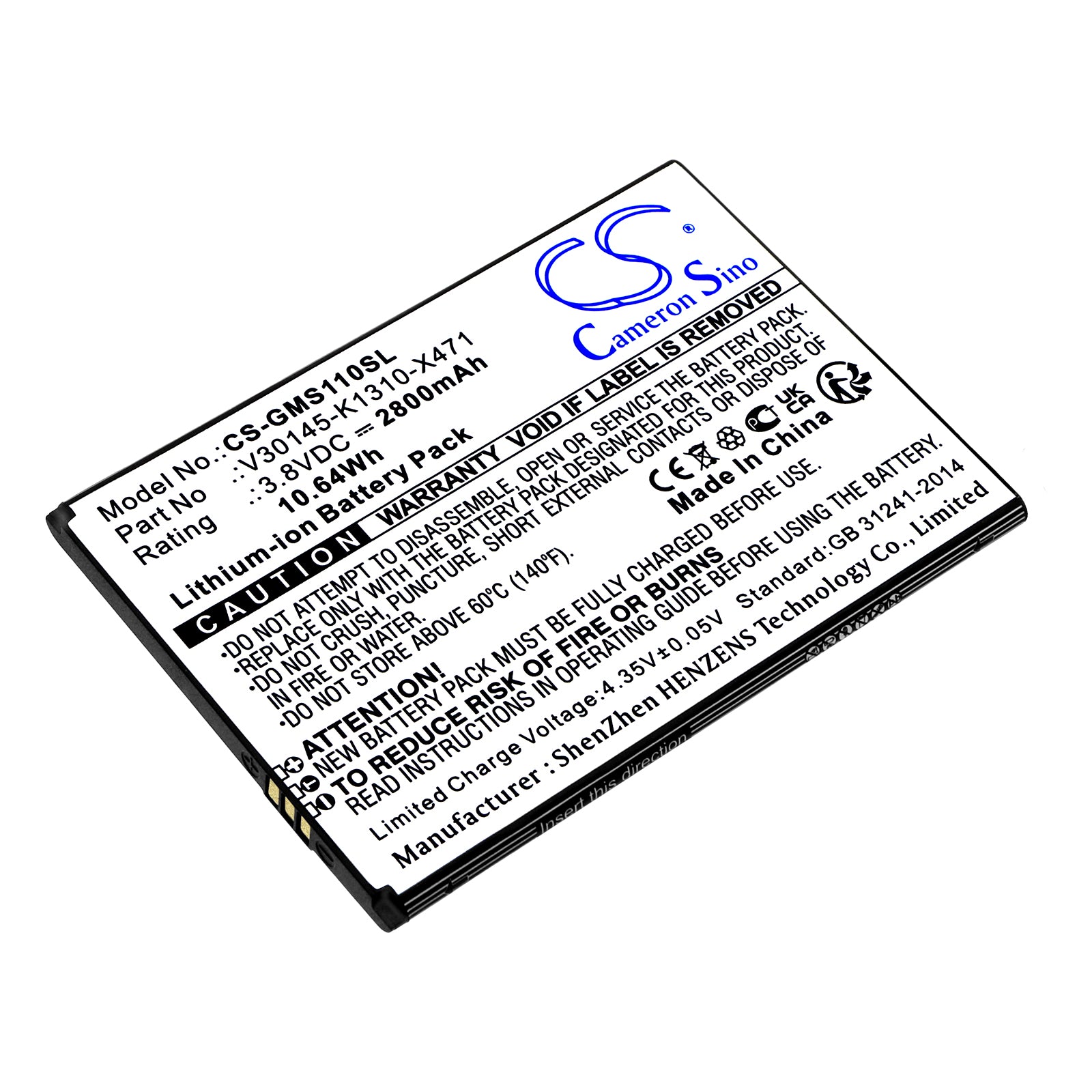 2800mAh Replacement Battery for Gigaset GS110 - 3.8V Li-ion - V30145-K1310-X471 Compatible - Smartphone Battery