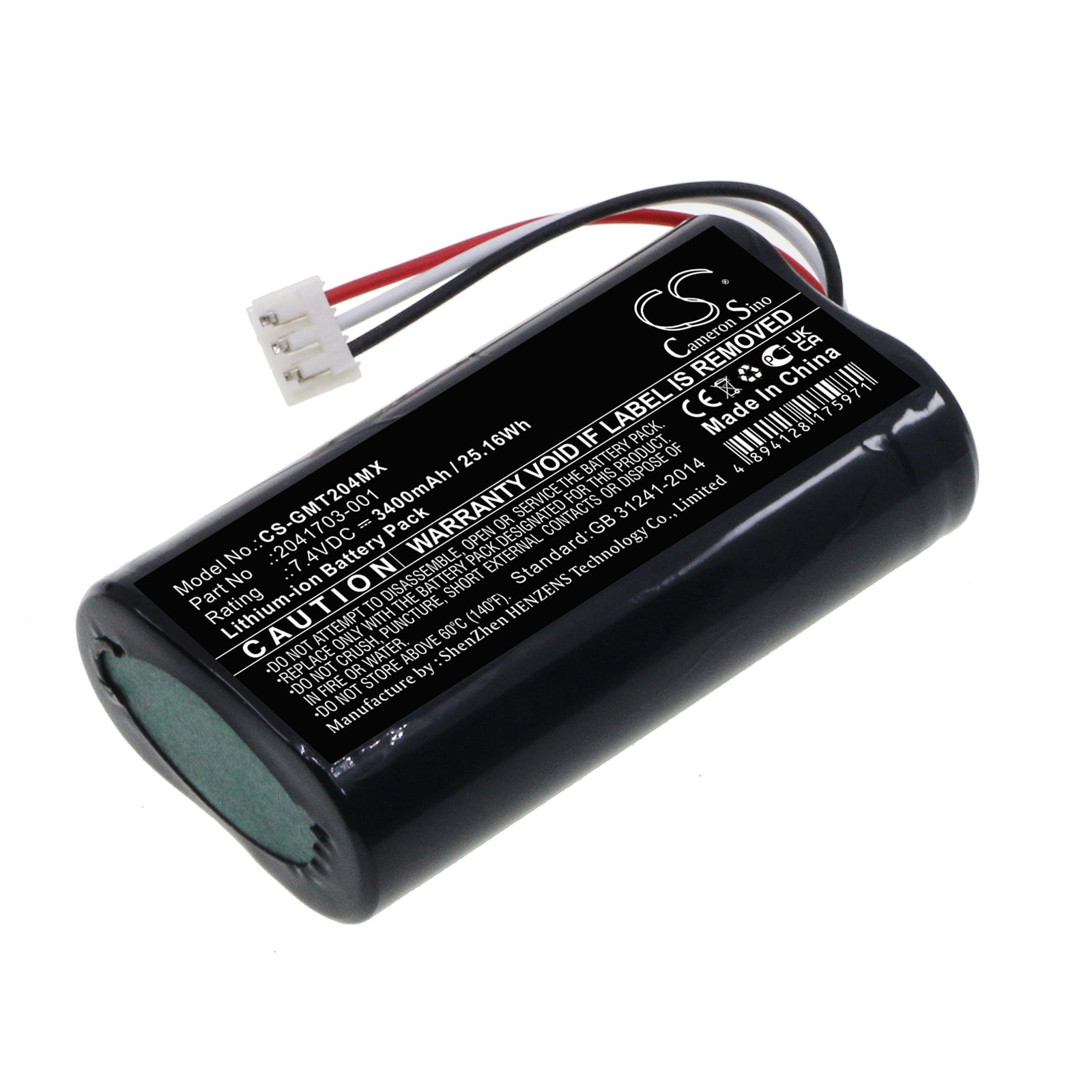 3400mAh Li-ion Battery for GE Mini Telemetry Transmitter, 7.4V Medical Device Replacement - GE 2041703-001, 2048469-001