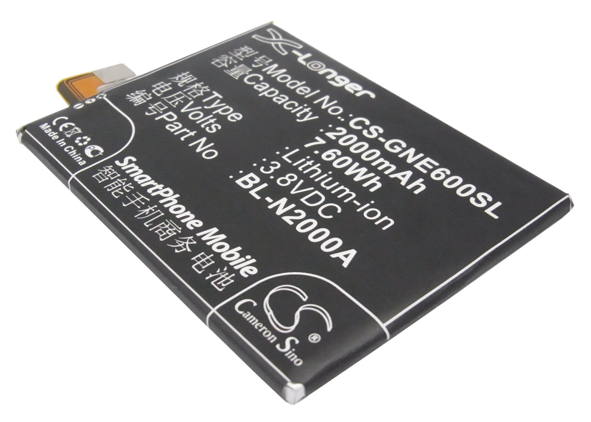 2000mAh 3.8V Li-Polymer Replacement Battery for BLU Life Pure/GIONEE E6/Fly IQ453 Quad - Phone Battery Upgrade