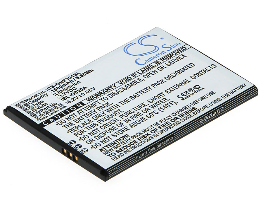 GIONEE F301 Replacement Battery: 1500mAh, 3.7V Li-ion, BL-G020A, Smartphone Battery 76.7x55.9x3.9mm