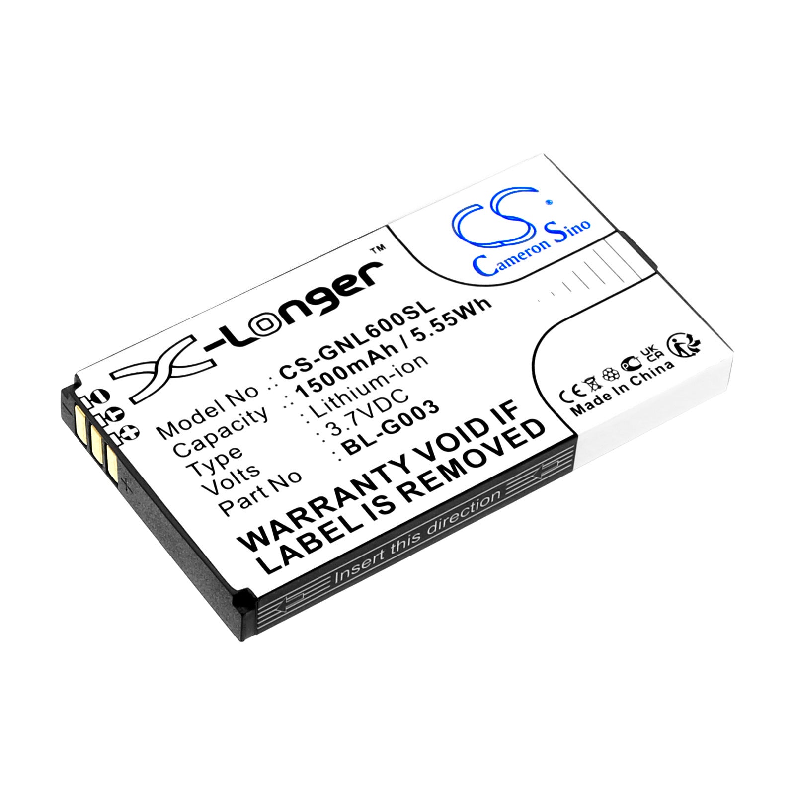 1500mAh Replacement Battery for GIONEE L601, L600, V180 & More (BL-G003/BL-L600/BL-L601) 3.7V Li-ion - Smartphone Power