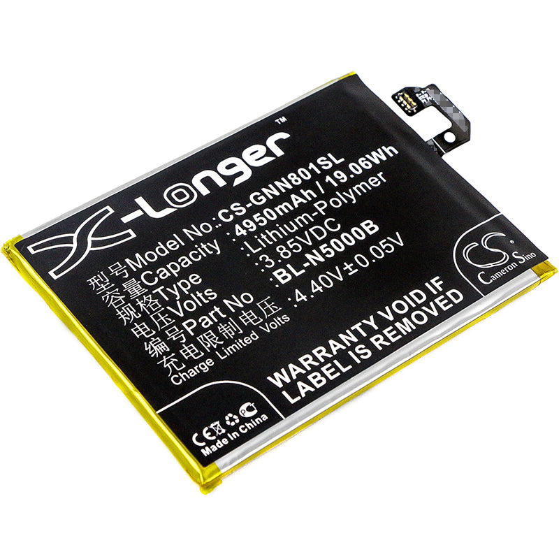 4950mAh Replacement Battery for GIONEE M5 Plus (GN8001), Marathon M5 Plus (BL-N5000B) - 3.85V Li-Polymer - Phone Battery