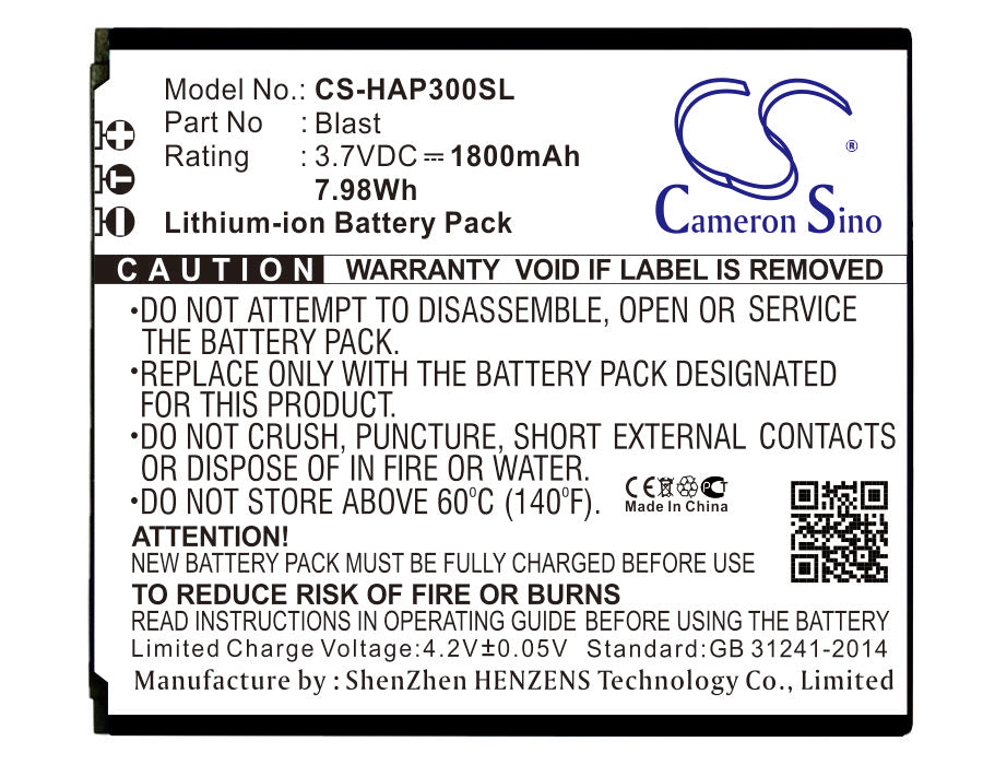 Highscreen Blast Smartphone Battery Replacement - 1800mAh 3.7V Li-ion - Extended Life Backup Power
