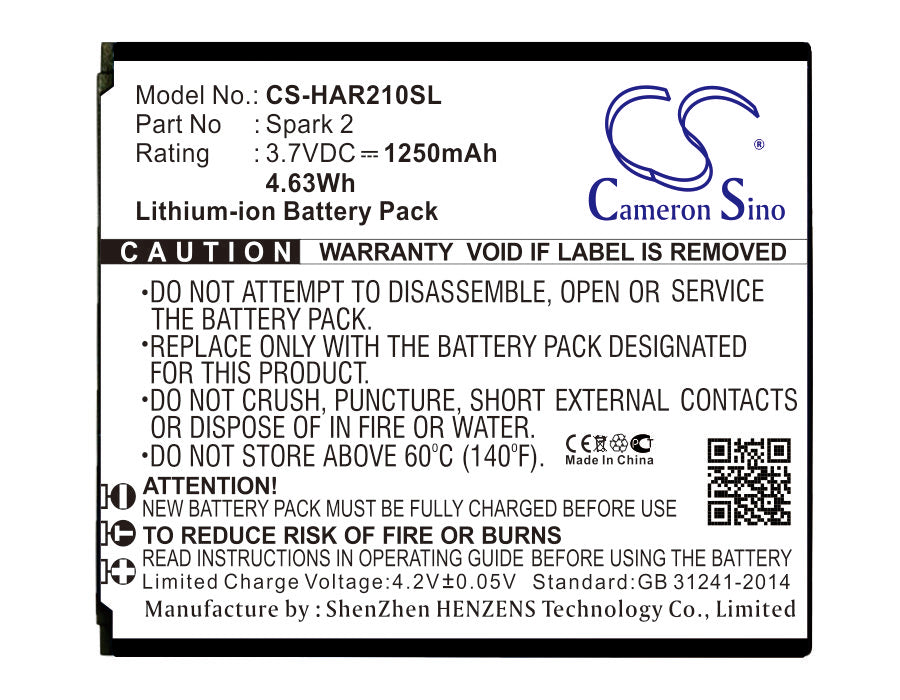 Highscreen Spark 2 Battery: 1250mAh, 3.7V Li-ion Replacement Power for Smartphone - Extended Life & Reliable Performance