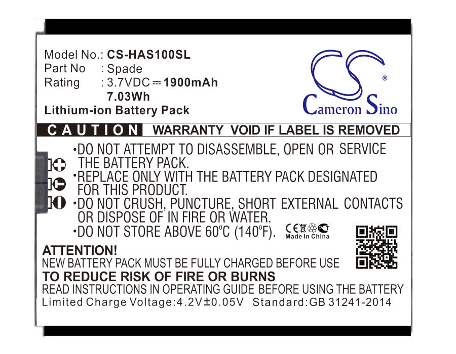 1900mAh 3.7V Li-ion Replacement Battery for SpadeMobile & Highscreen Smartphones - Extended Life Power