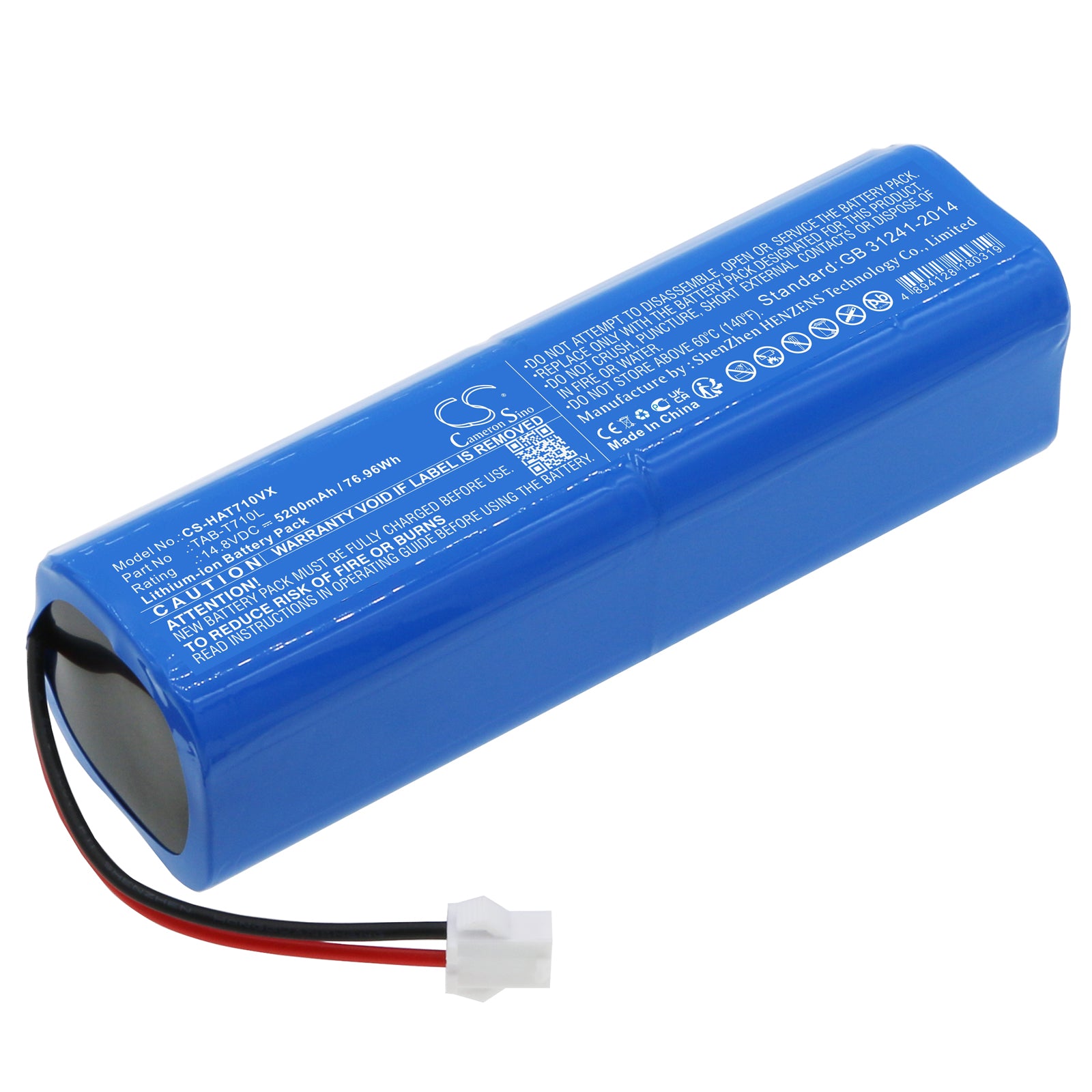 5200mAh Battery for Haier TP53 TT53 Pro TAB-T710L Vacuum, 14.8V 76.96Wh Li-ion Replacement