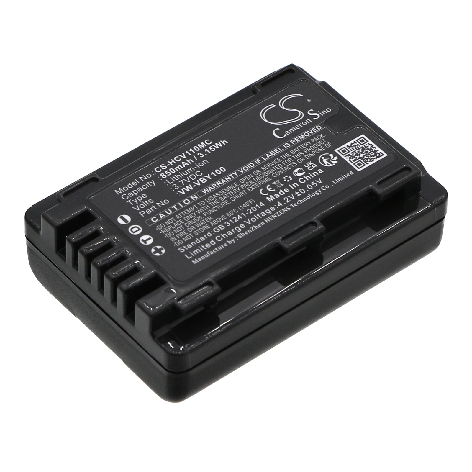 Replacement 850mAh Battery for Panasonic HC-V110, HC-V201 Camcorders - 3.7V Li-ion VW-VBY100