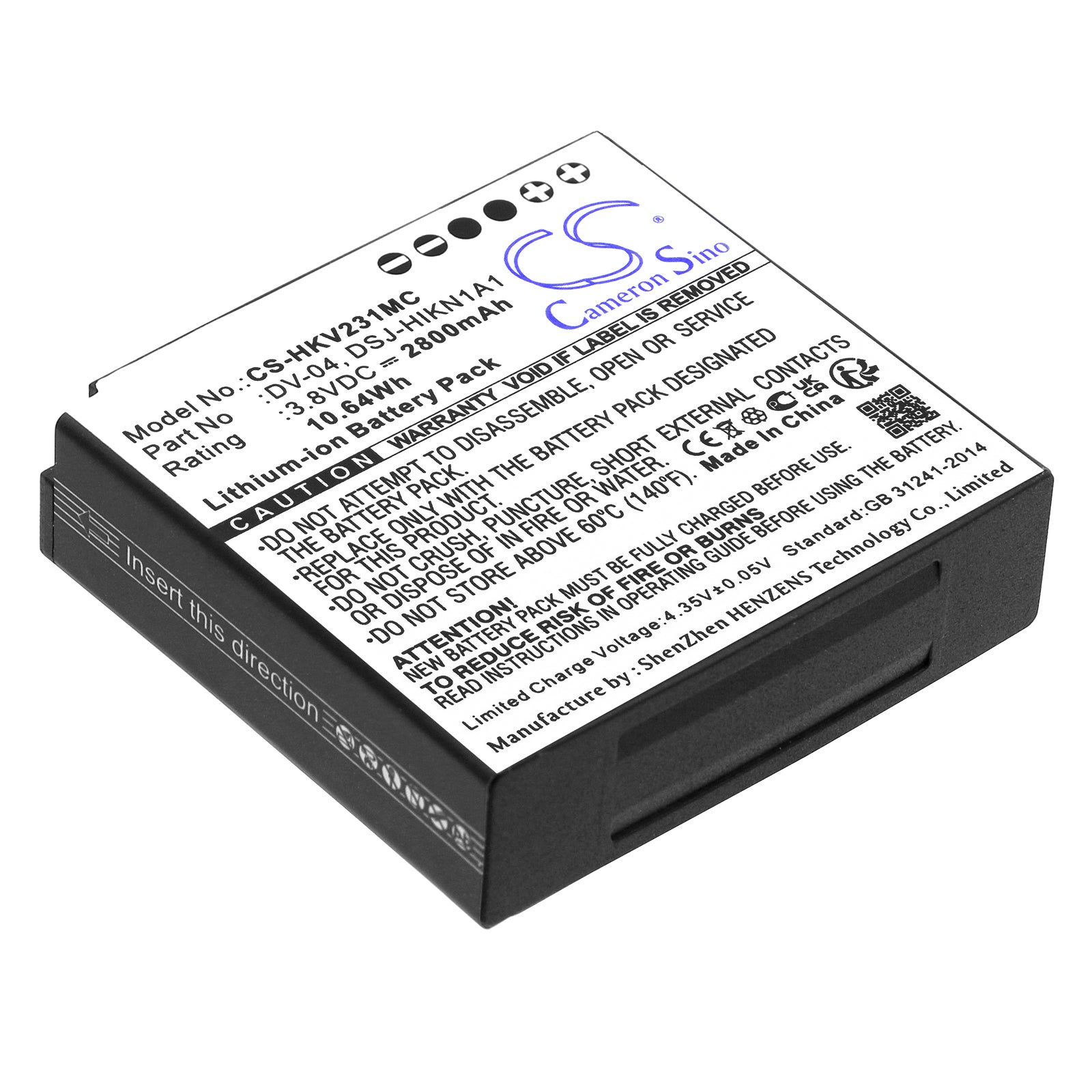 2800mAh Battery Replacement for Hikvision Body Camera - DS-MH2311, DS-MH1310-N1, DSJ-HIKN1A1 (3.8V Li-ion)