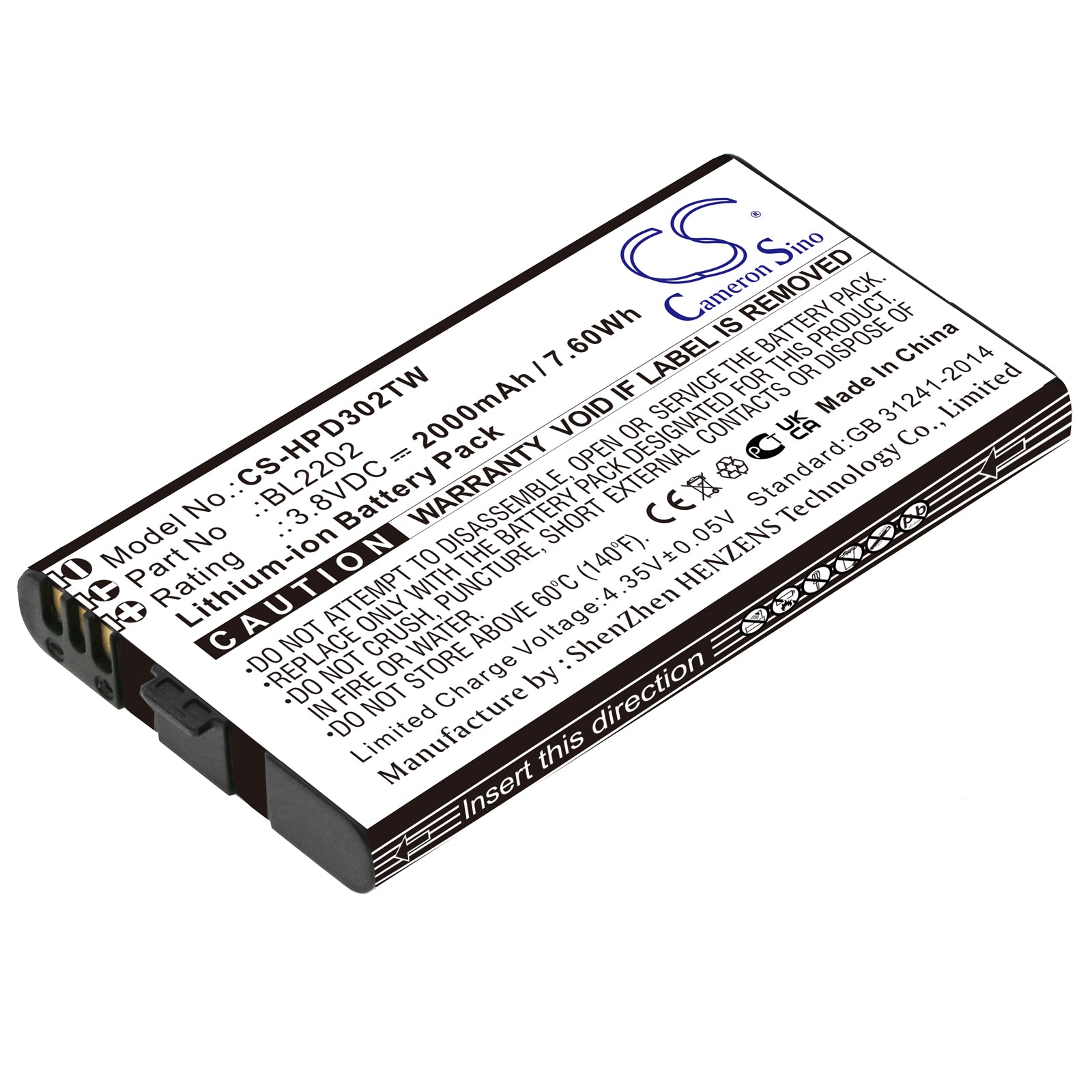 2000mAh Battery for Hytera BD300, BD302, BD352i Two-Way Radio - BL2202 Replacement - 3.8V 7.6Wh Li-ion