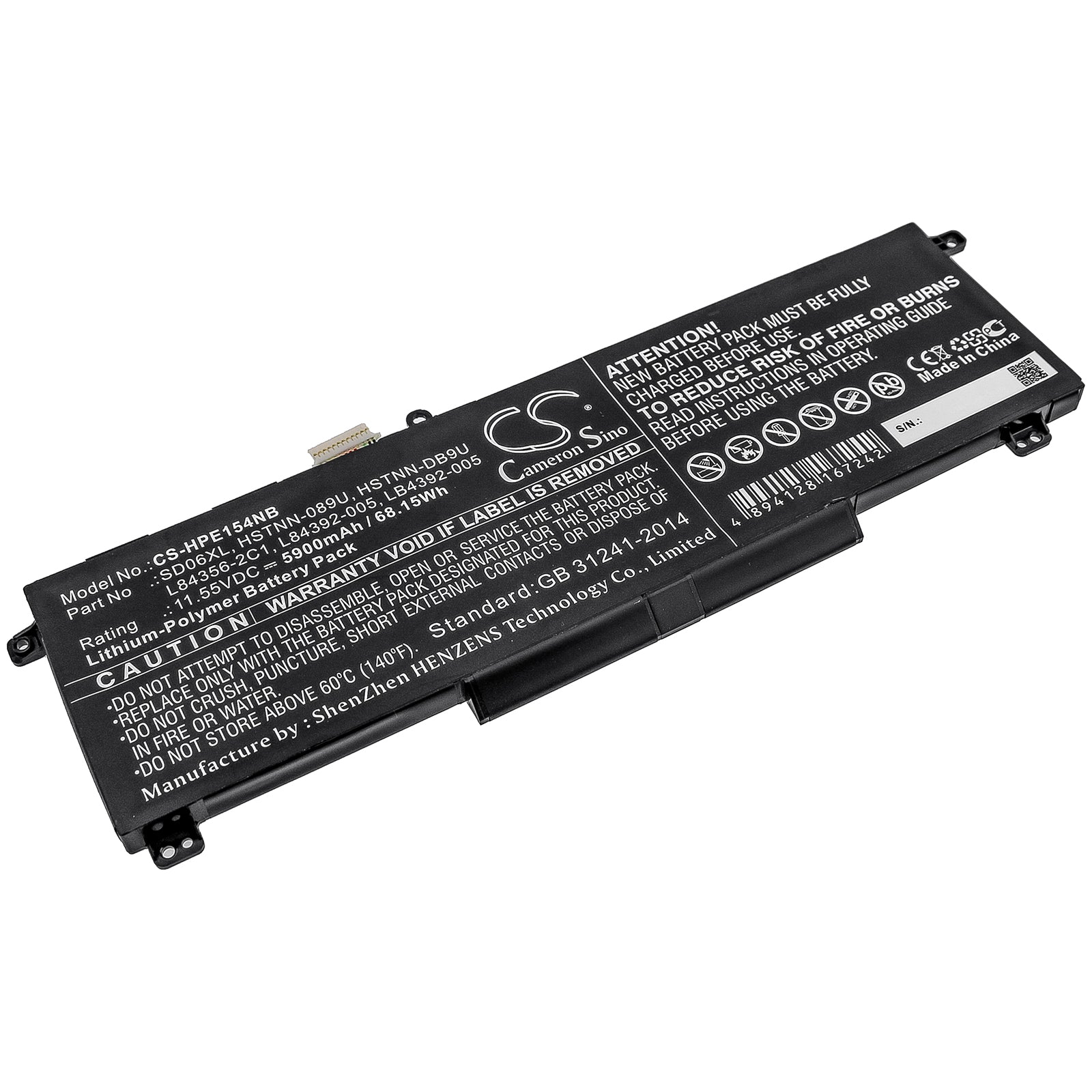 68.15Wh 5900mAh Li-Polymer Replacement Battery for HP Omen 15-EK Series Gaming Laptops (SD06XL, HSTNN-DB9U)