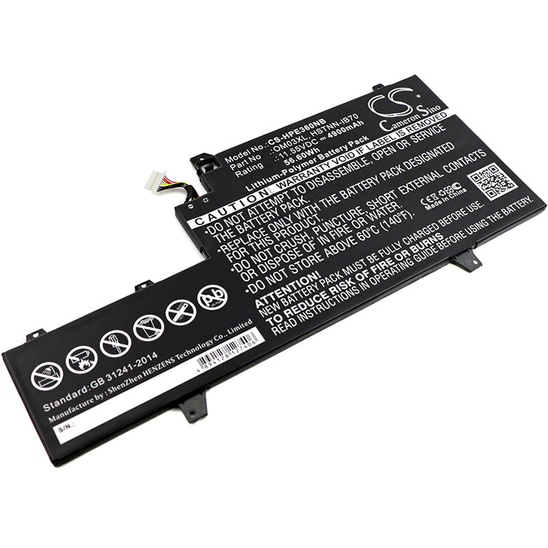 HP EliteBook x360 1030 G2 Battery: 11.55V 56.6Wh, 4900mAh Li-Polymer Replacement