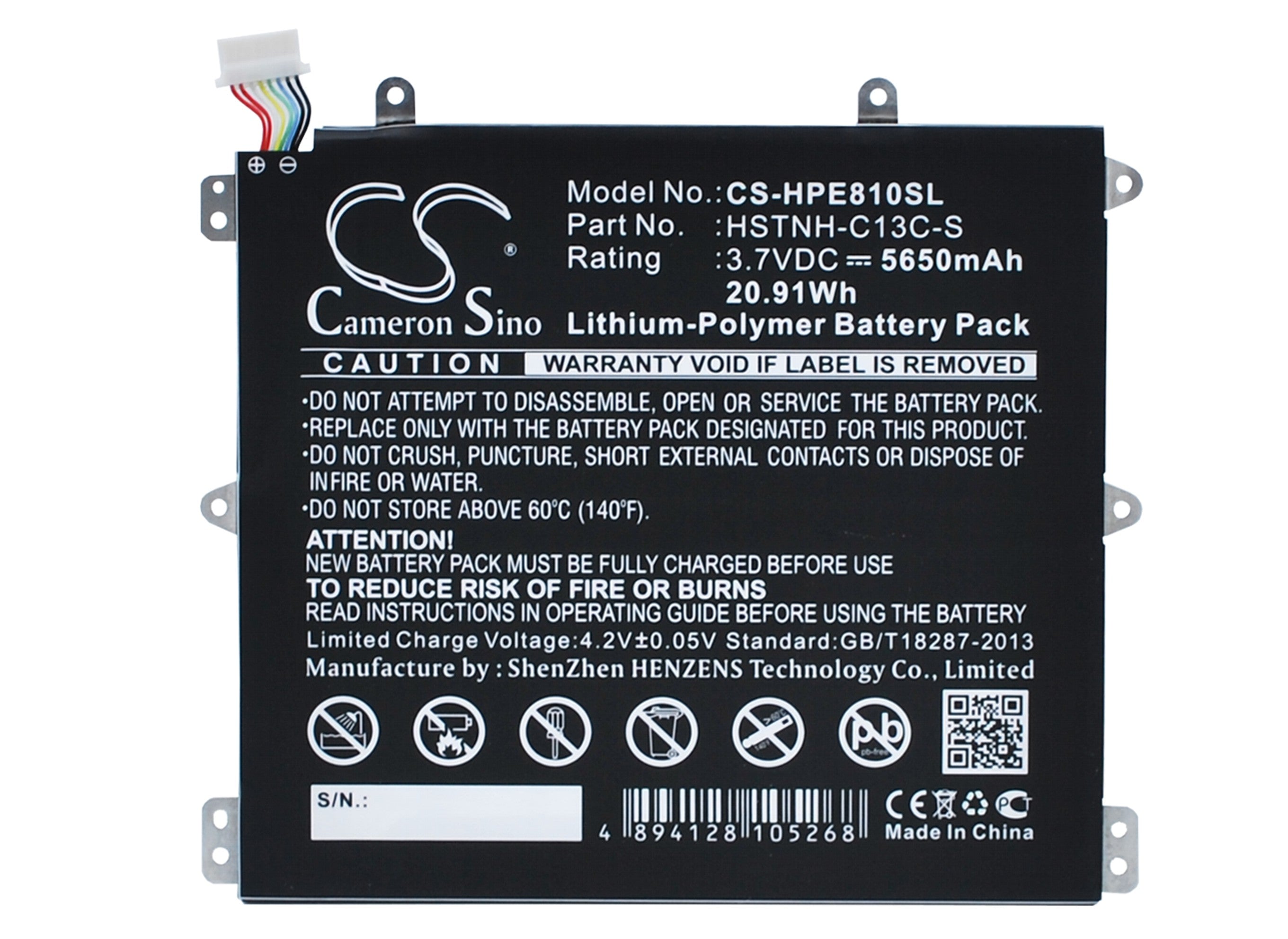 5650mAh 3.7V Li-Polymer Replacement Battery for HP Slate 8 Pro/Plus Tablet - HSTNH-H408C, 7600US