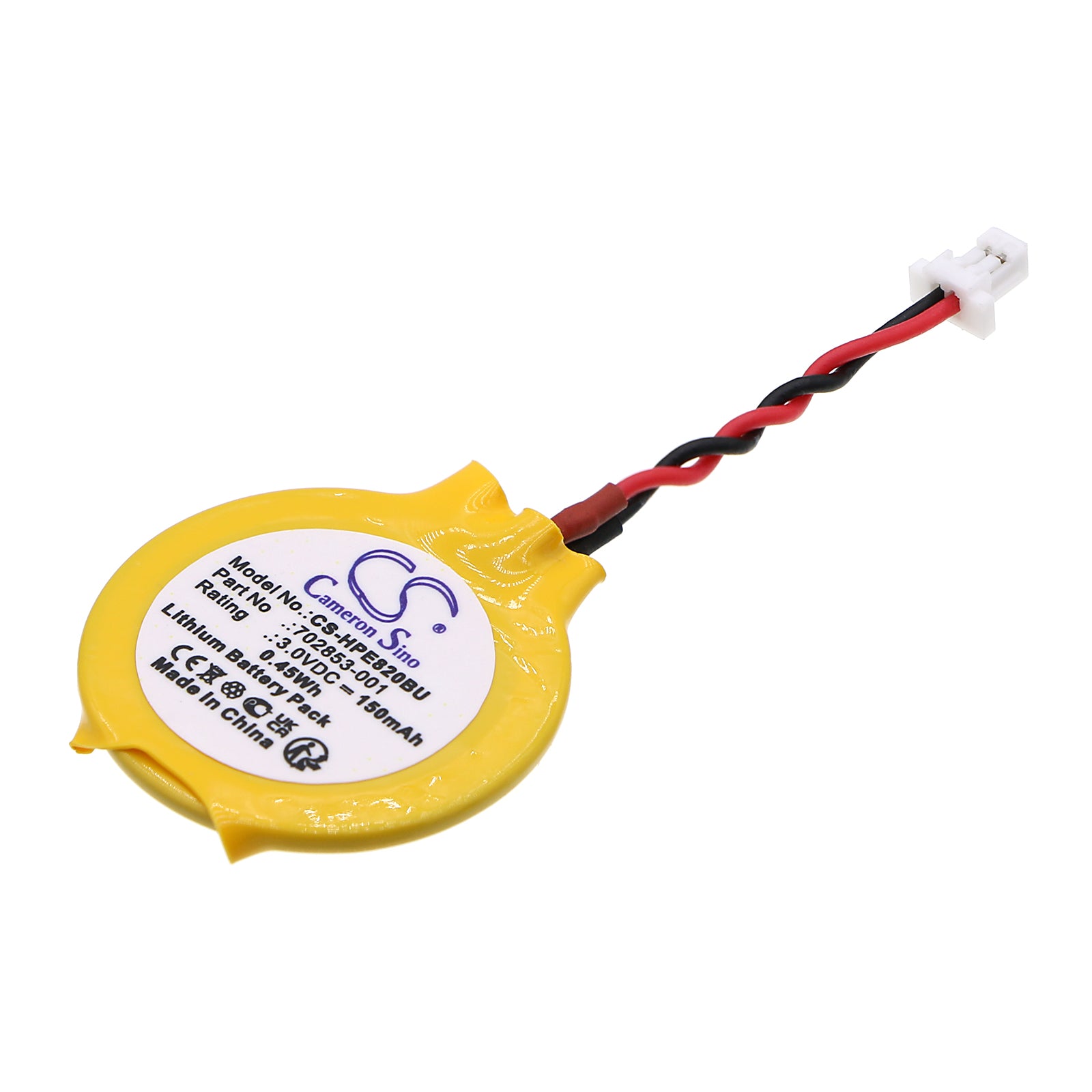 150mAh CMOS RTC Battery for HP EliteBook ProBook 820 G3, 840 G3, 850 G3, Folio 9470m - 3V Lithium Backup - 702853-001