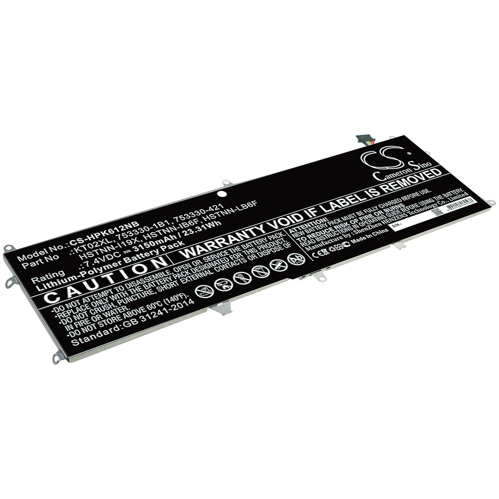 3150mAh Battery for HP Pro X2 612 G1 Keyboard Notebook - 7.4V 23.31Wh Replacement