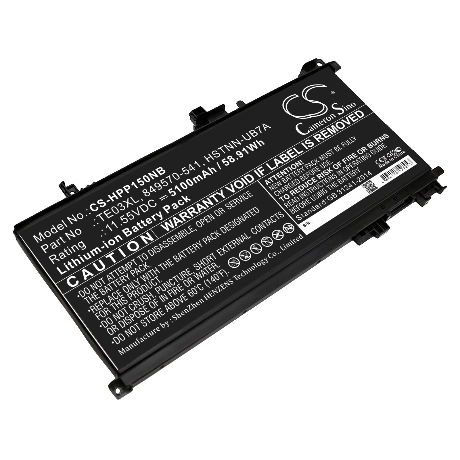 5100mAh Laptop Battery for HP Pavilion 15 UHD & Omen 15-AX Series, 11.55V 58.91Wh, TE03XL - Replacement