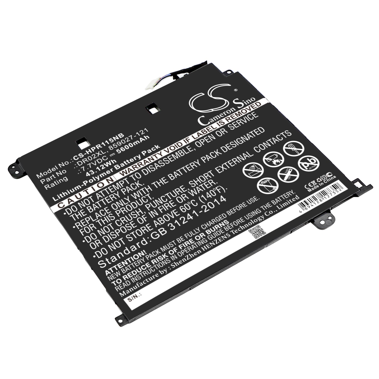 5600mAh Extended Life Battery for HP Chromebook 11 G5/11-V - 7.7V 43.12Wh Li-Polymer Replacement - DR02XL/HSTNN-IB7M