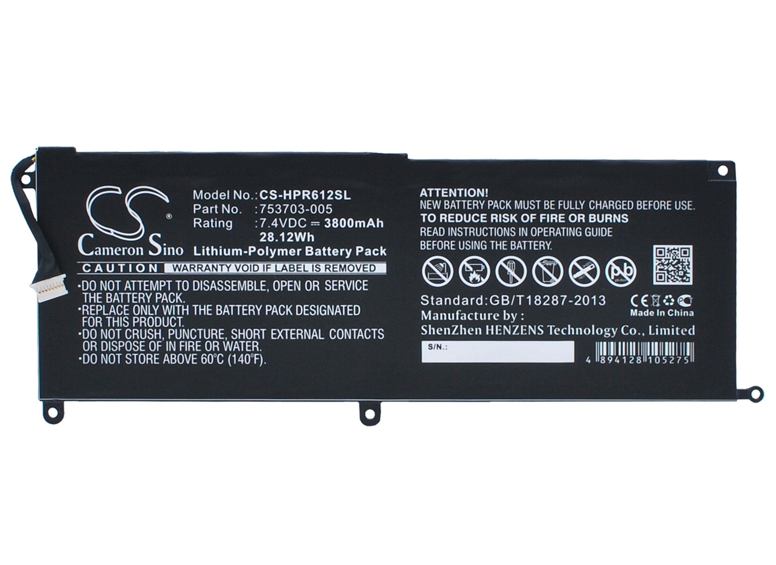 28.12Wh 7.4V 3800mAh Li-Polymer Replacement Battery for HP Pro x2 612 G1 Tablet - Replaces 753703-005, KK04XL