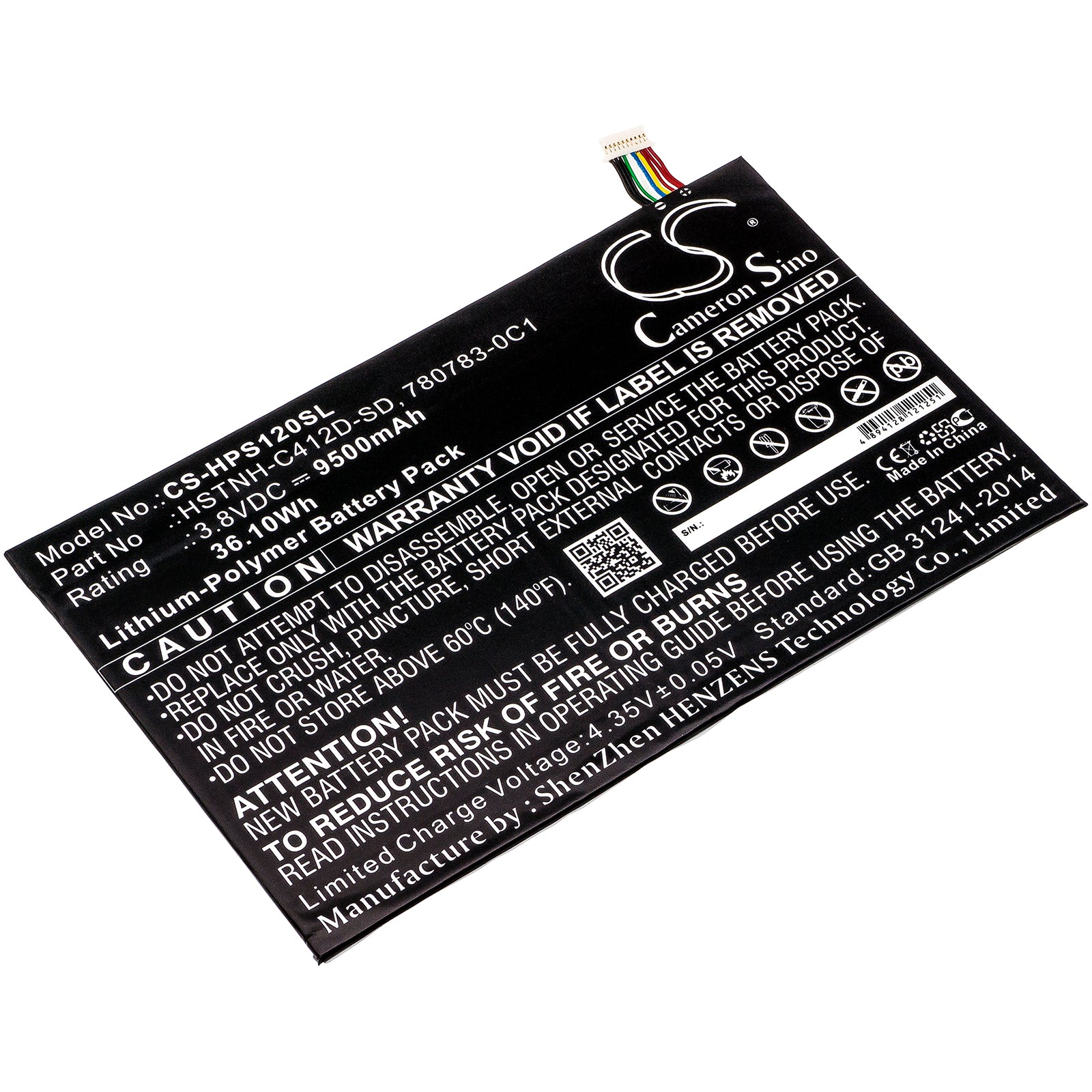 9500mAh Replacement Battery for HP Pro Slate 12 Tablet - K7X87AA K7X88AA, 3.8V 36.1Wh Li-Polymer, HSTNH-C412D-SD
