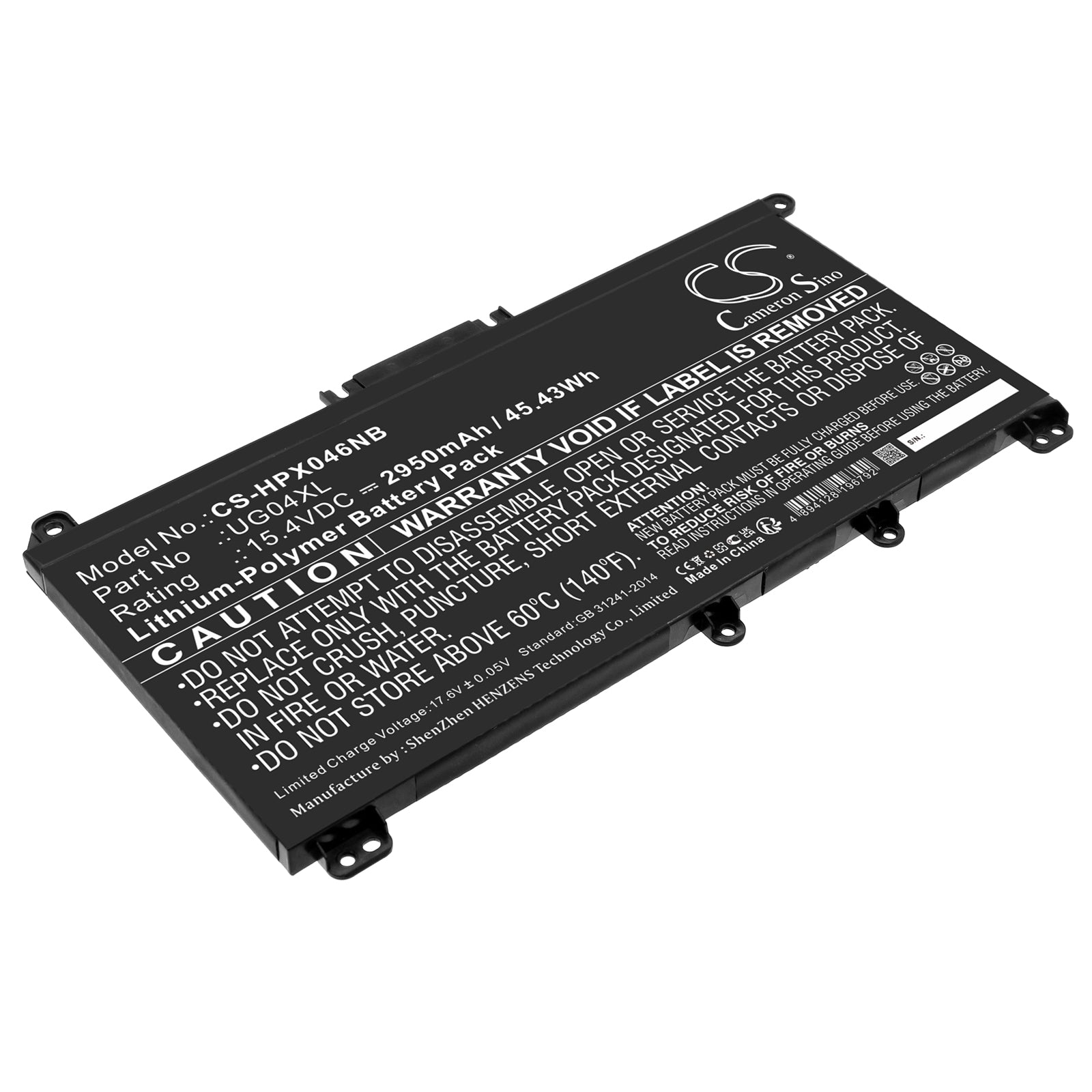 HP Notebook UG04XL Battery: 15.4V 45.43Wh Replacement Li-Polymer Power for Select HP Laptops HP193