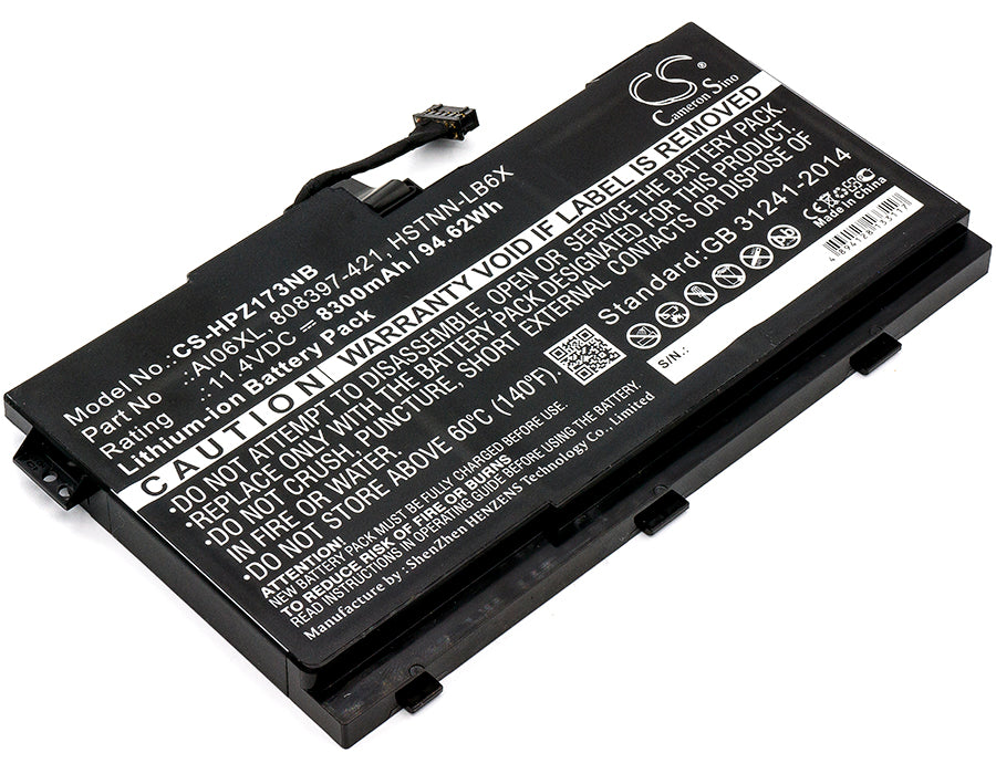 94.62Wh 8300mAh Laptop Battery for HP ZBook 17 G3 - 11.4V Li-ion Replacement - Extended Life