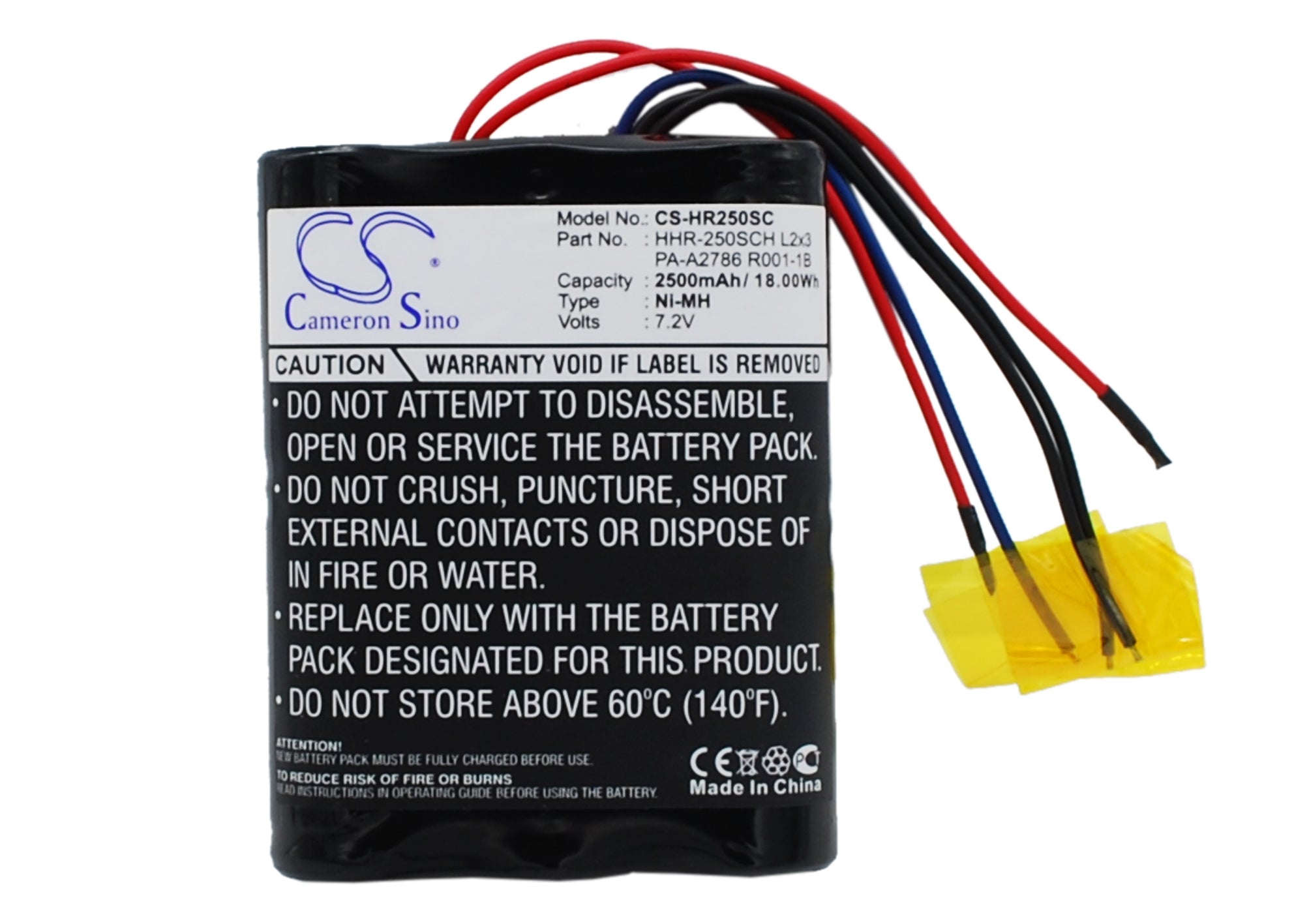 7.2V 2500mAh Ni-MH Battery Pack for Panasonic HHR-250SCH L2x3 RC Cars & Trucks - PA-A2786 (85.8x66.8x22.8mm)