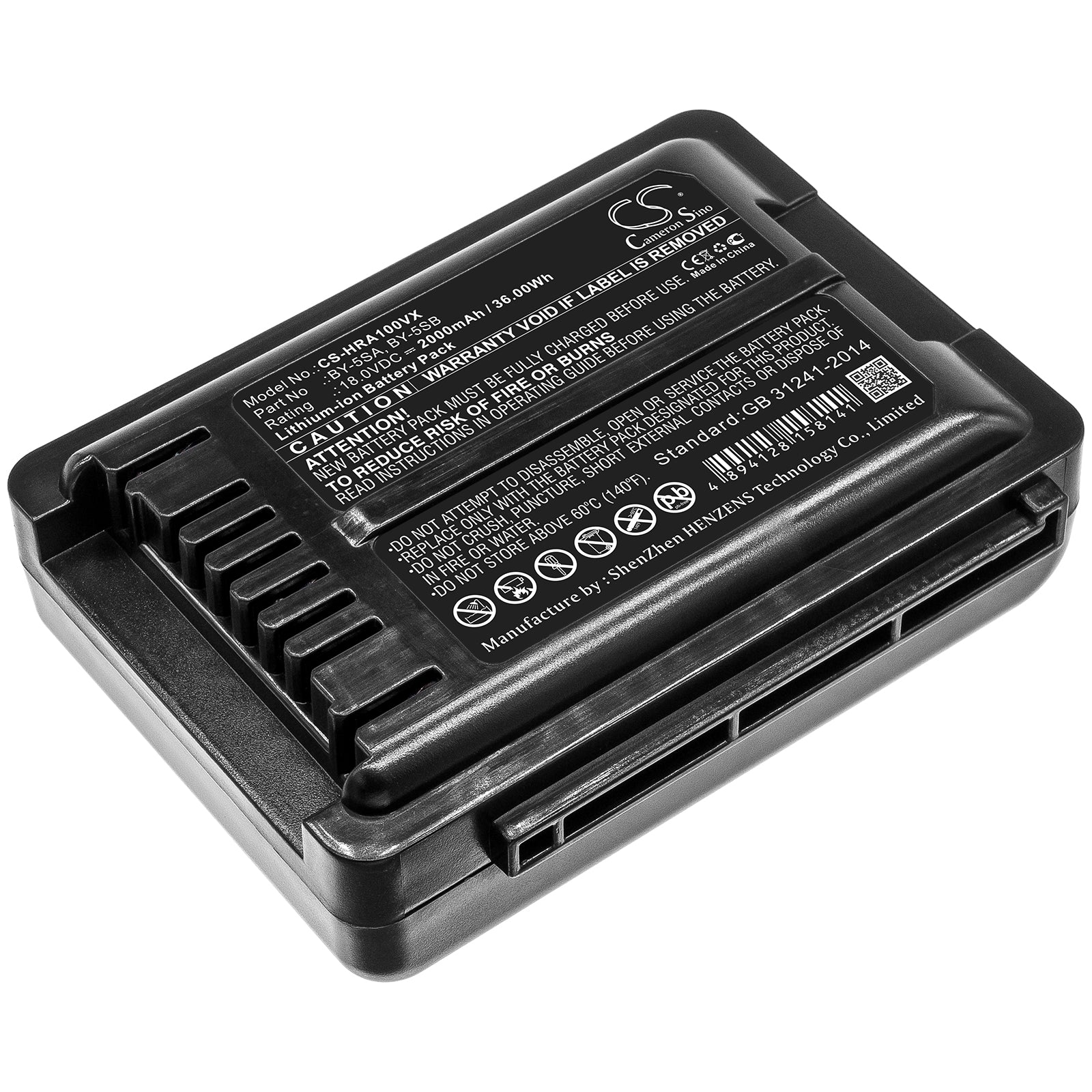 2000mAh Li-ion Battery for Sharp Vacuums: EC-A1R, EC-SX200, EC-AR2S Series, 18V, 36Wh, Replacement Part