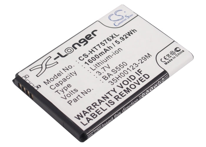1600mAh Battery Replacement for HTC 7 Pro T7576 Phone - 3.7V Li-ion - 35H00123-29M, BA S550 Compatible