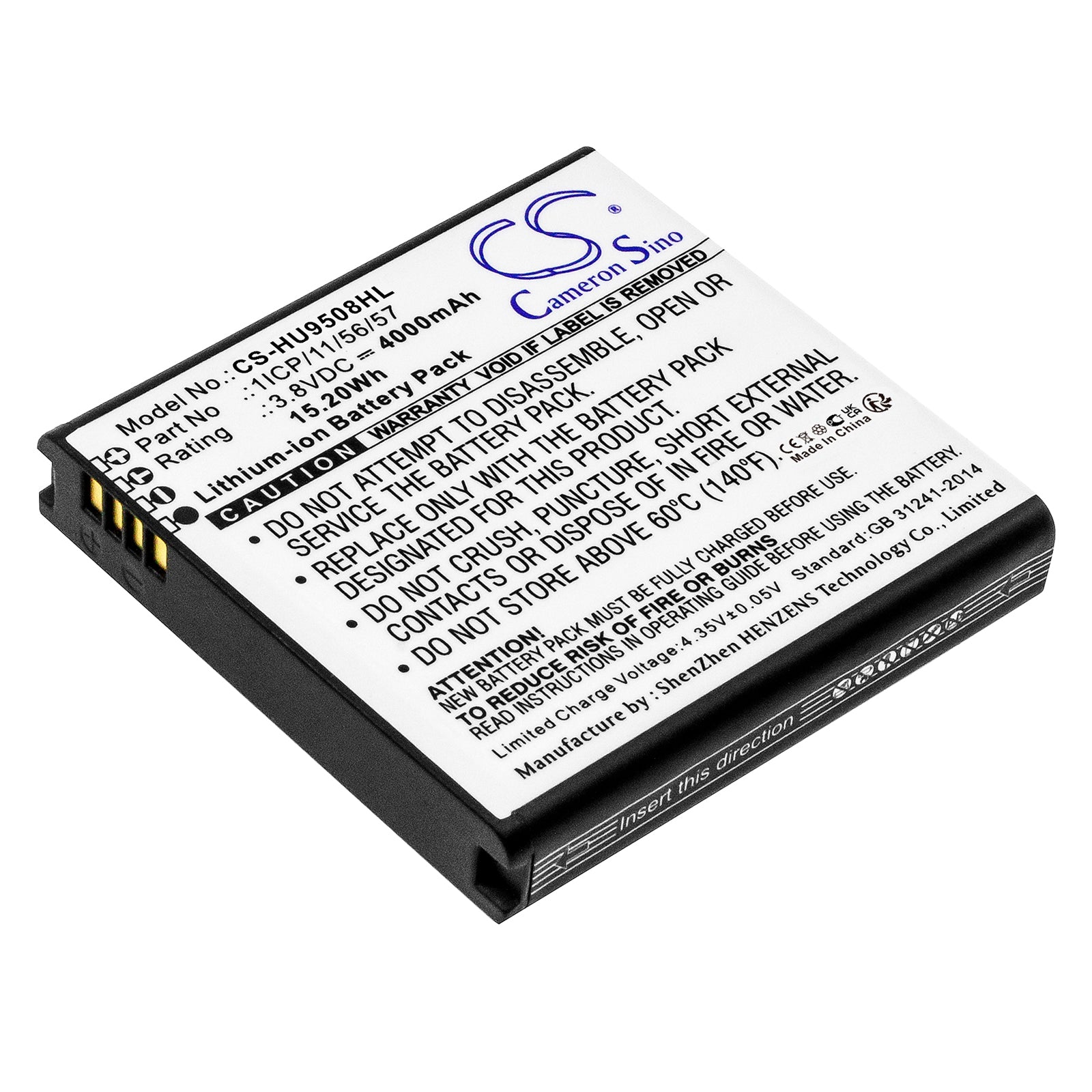Custom 3.8V 15.2Wh Li-ion Battery Pack - 56.5x56x10.8mm - 1ICP/11/56/57 - Ideal for Unique Device Applications