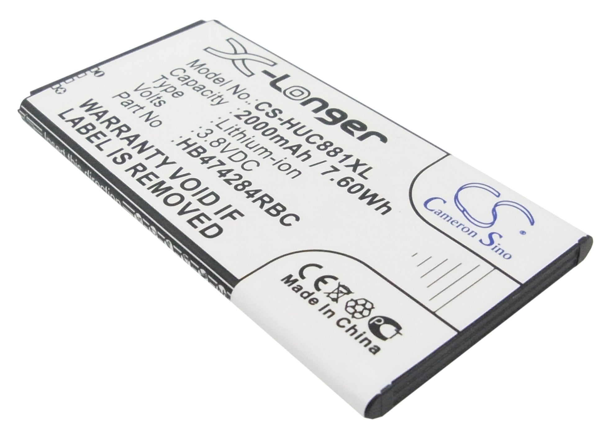 2000mAh Replacement Battery for Huawei Ascend/Honor Phones - HB474284RBC, 3.8V Li-ion, Smartphone Repair Part