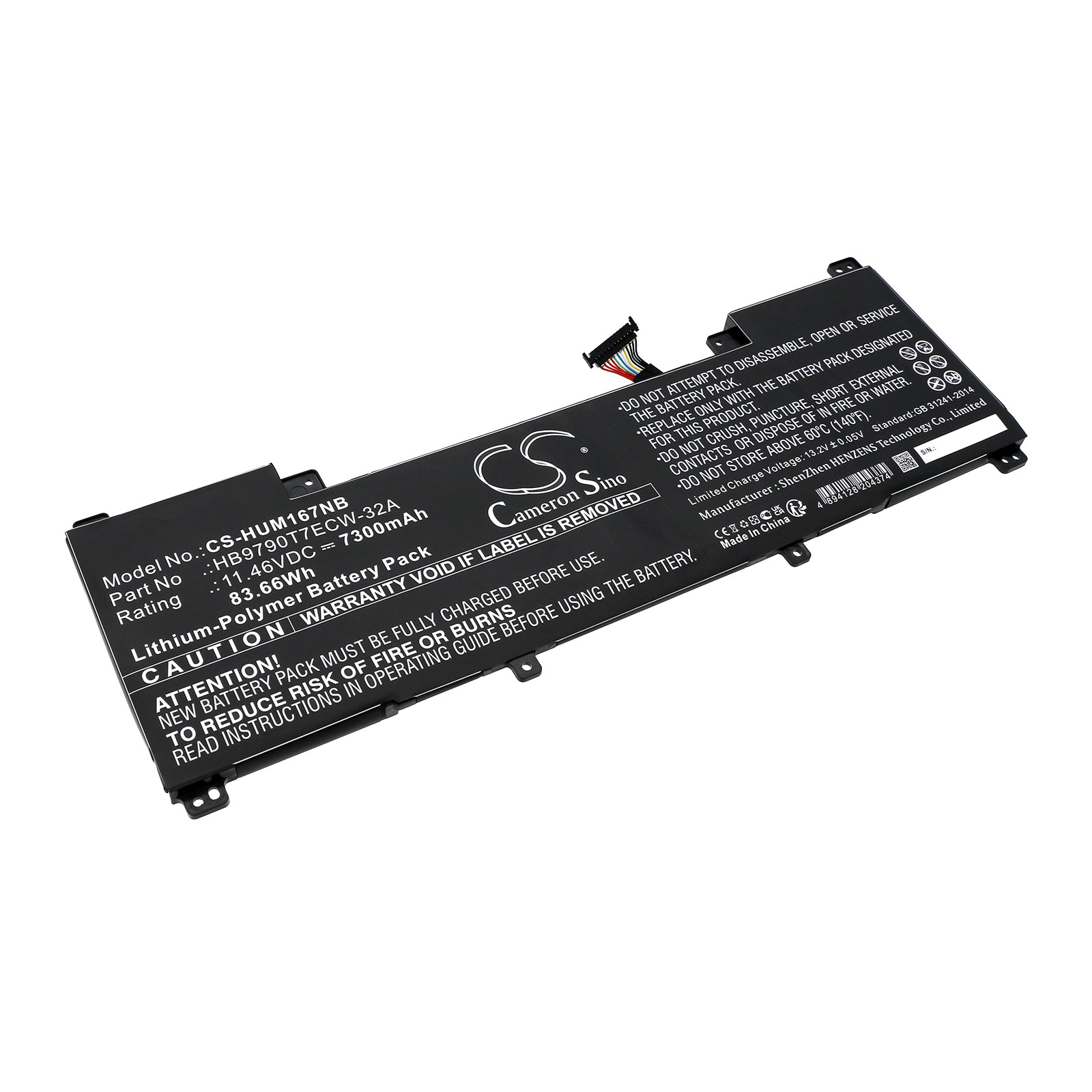 83.66Wh 7300mAh Laptop Battery for Huawei MateBook 16s (i7/i9, R7), 16 (R7 5800H) - CREM-WFD9, WXX9, WFG9 - 11.46V Replacement