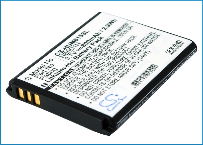 800mAh 3.7V Li-ion Replacement Battery for Cricket Pillar, MetroPCS Pinnacle 2, Huawei M615