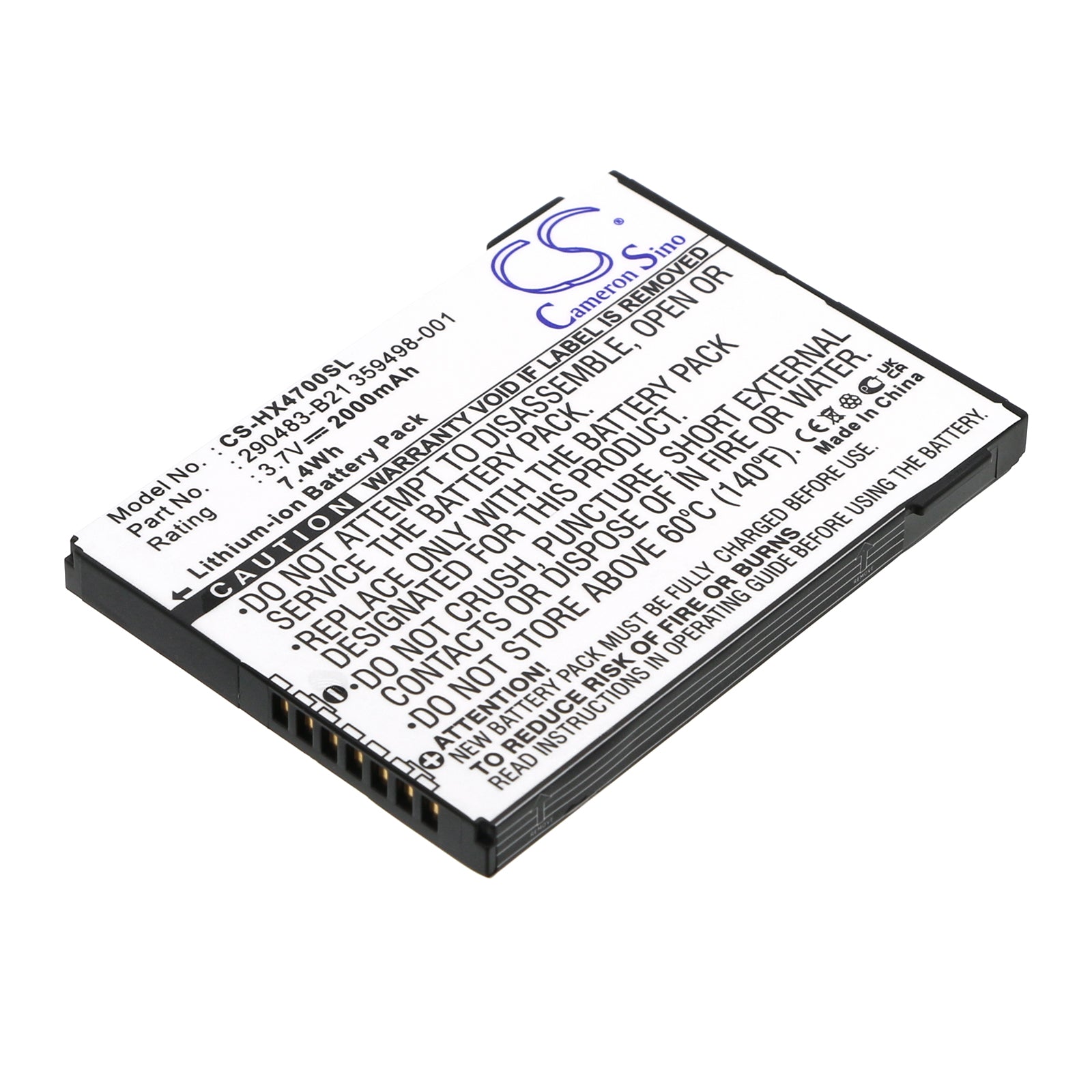 2000mAh Replacement Battery for HP iPAQ HX4700, HX4715, HX4705, HX4800 PDA - 3.7V Li-ion