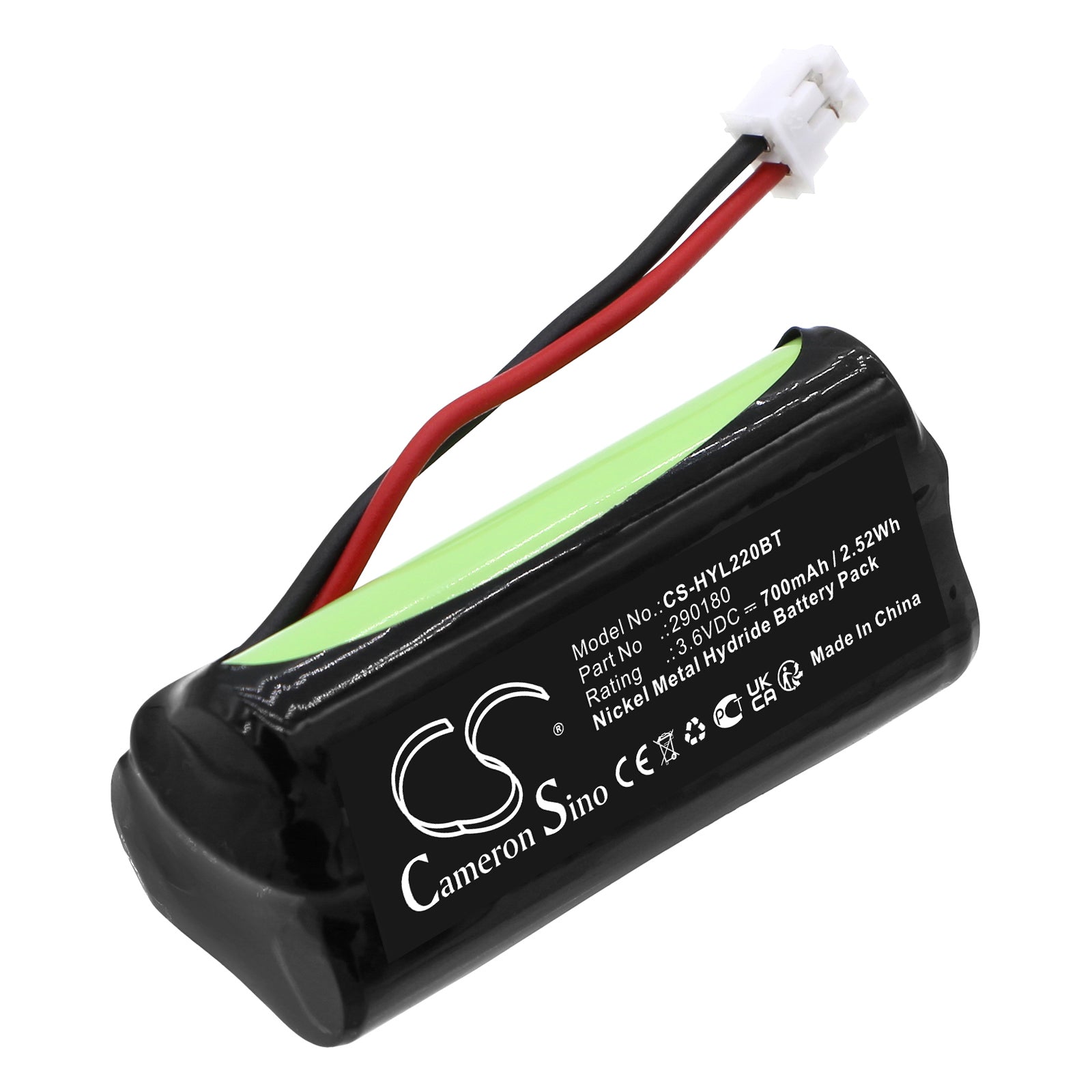 3.6V 700mAh Ni-MH Battery - Honeywell ExiLED & Eltek ProLED CombiAlarm Replacement - 47x20.8x20mm
